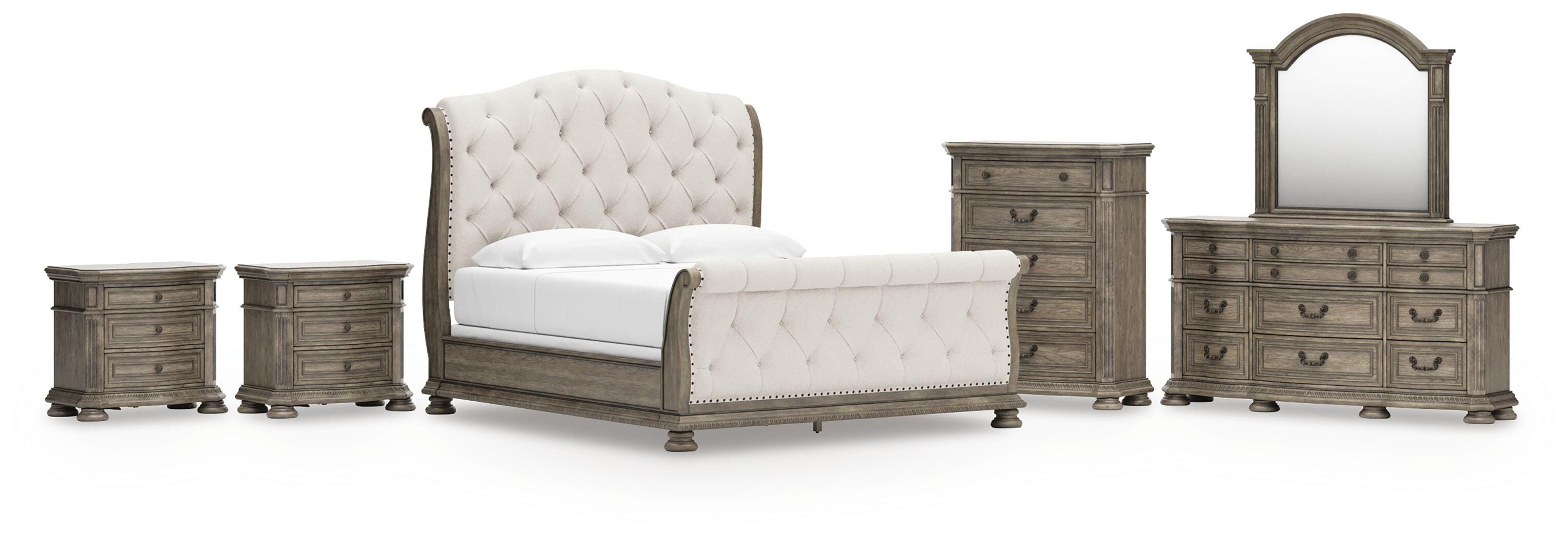 Ardenfield King Upholstered Sleigh Bed, Dresser, Mirror, Chest and 2 Nightstands - image 1