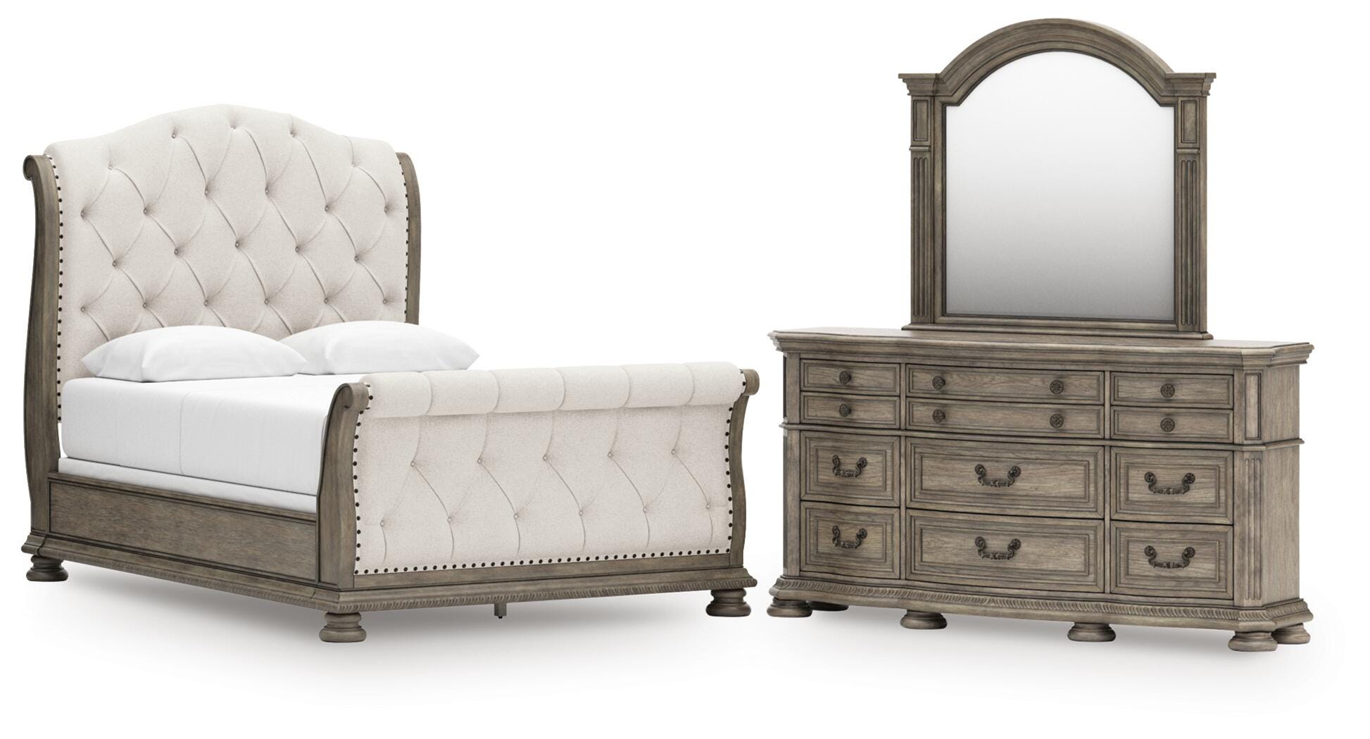 Ardenfield Queen Upholstered Sleigh Bed, Dresser and Mirror - image 1