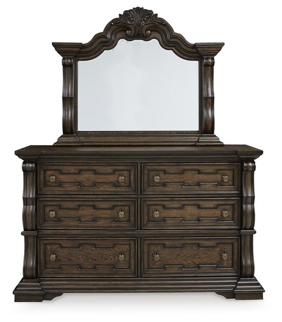 Maylee 6 Drawer Dresser and Mirror, Dark Brown
