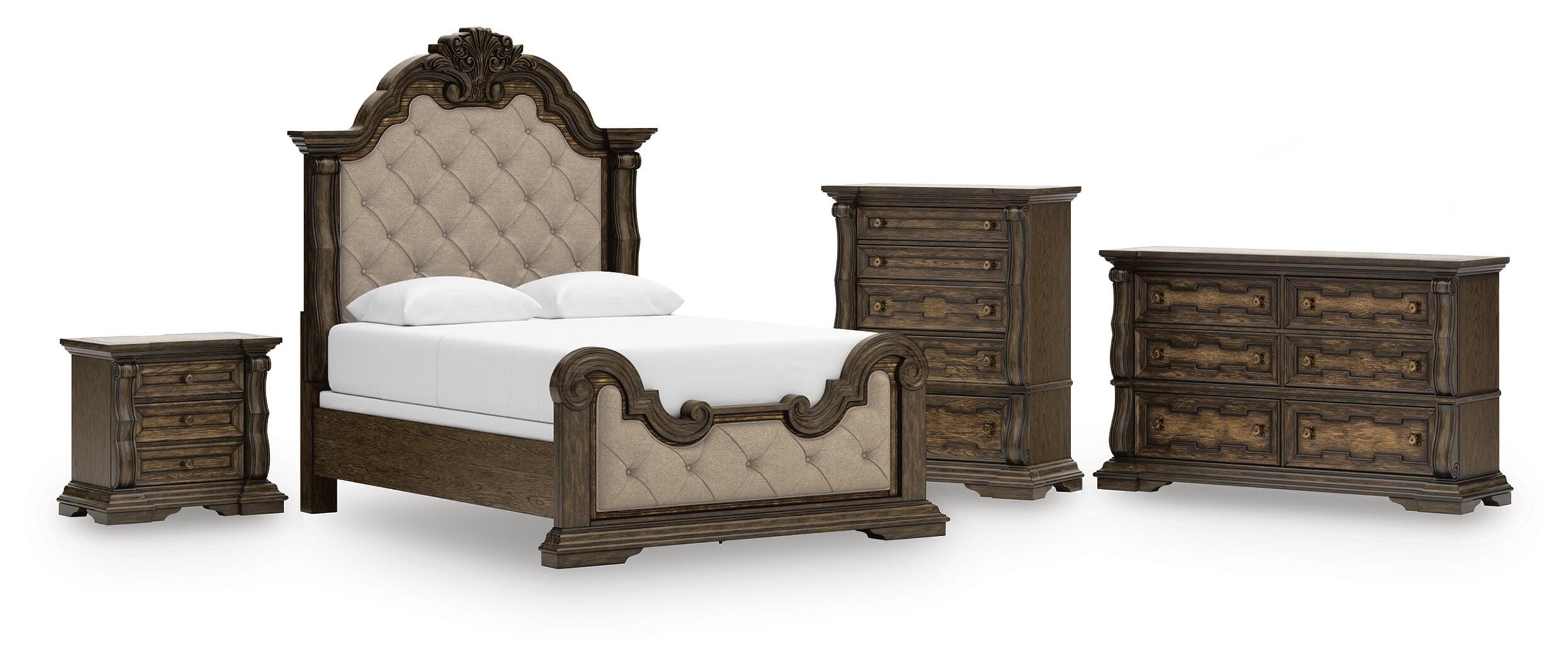 Cama tapizada tamaño Queen Maylee, cómoda, sinfonier y mesita de noche - image 1