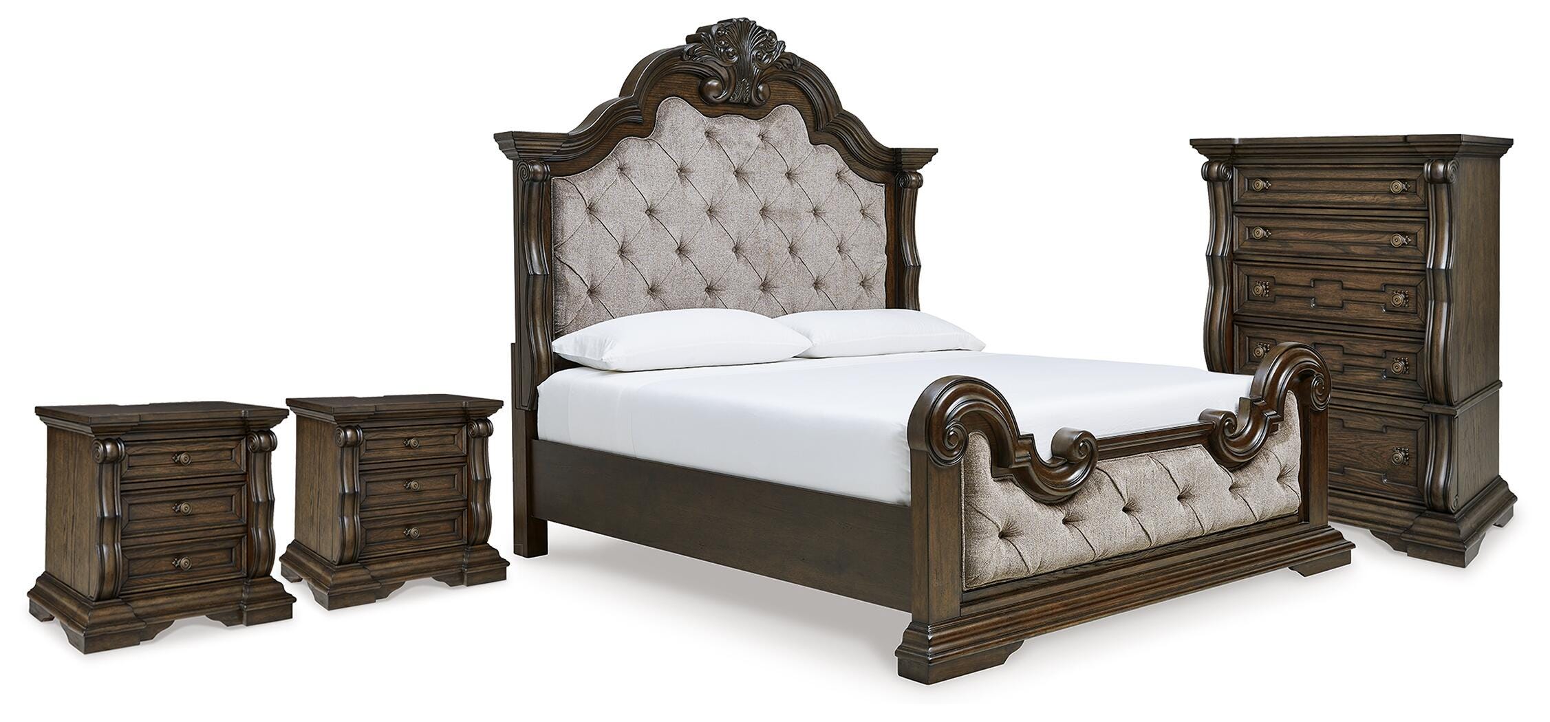 Maylee King Upholstered Panel Bed, Chest and 2 Nightstands - image 1