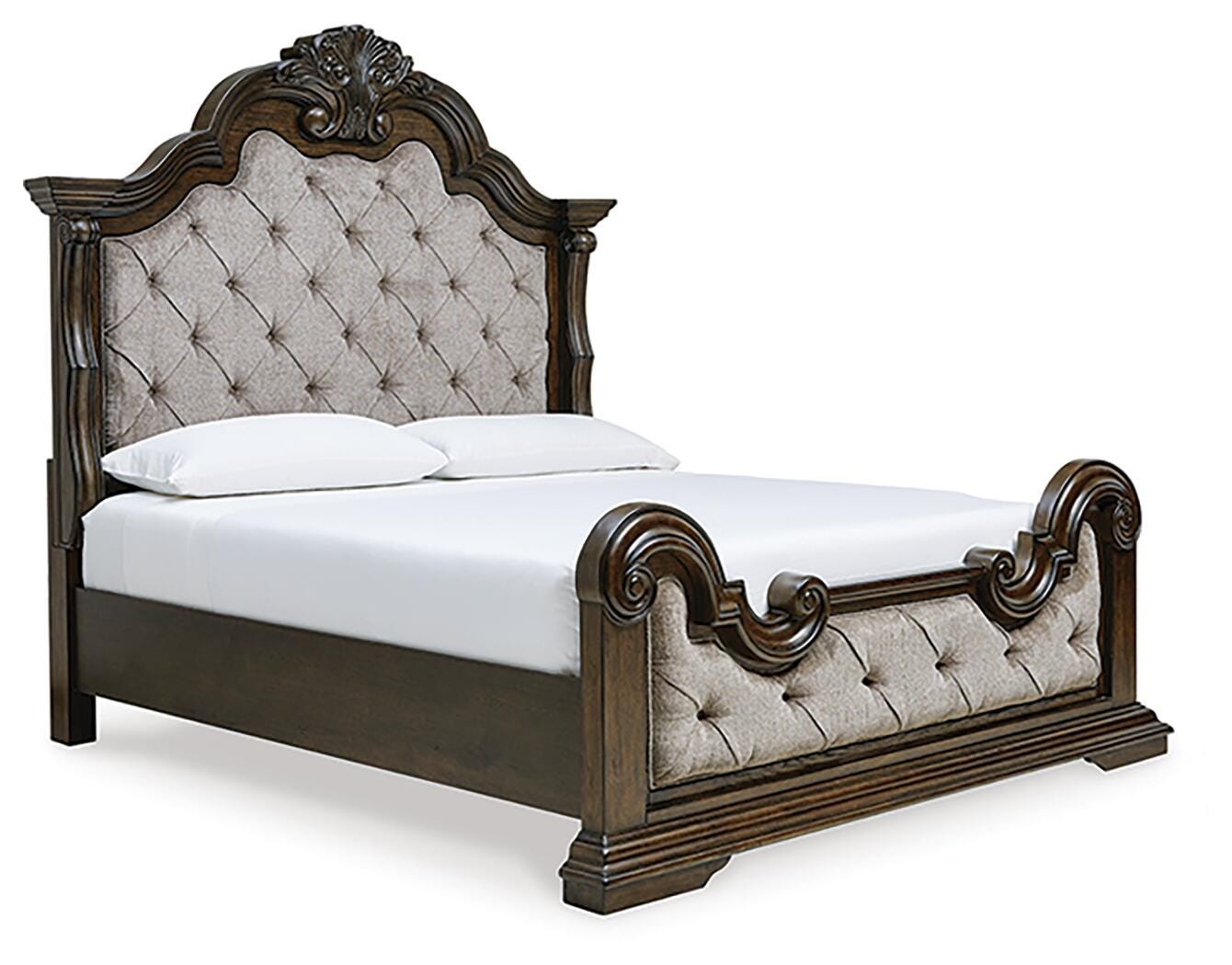 Cama tapizada Maylee Queen, cómoda y espejo - image 4