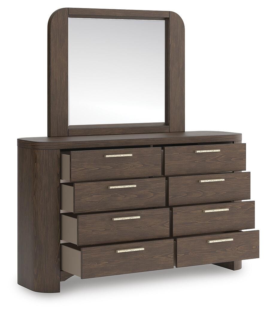 Ashley Luxe Neo 8 Drawer Dresser and Mirror, Rich Brown