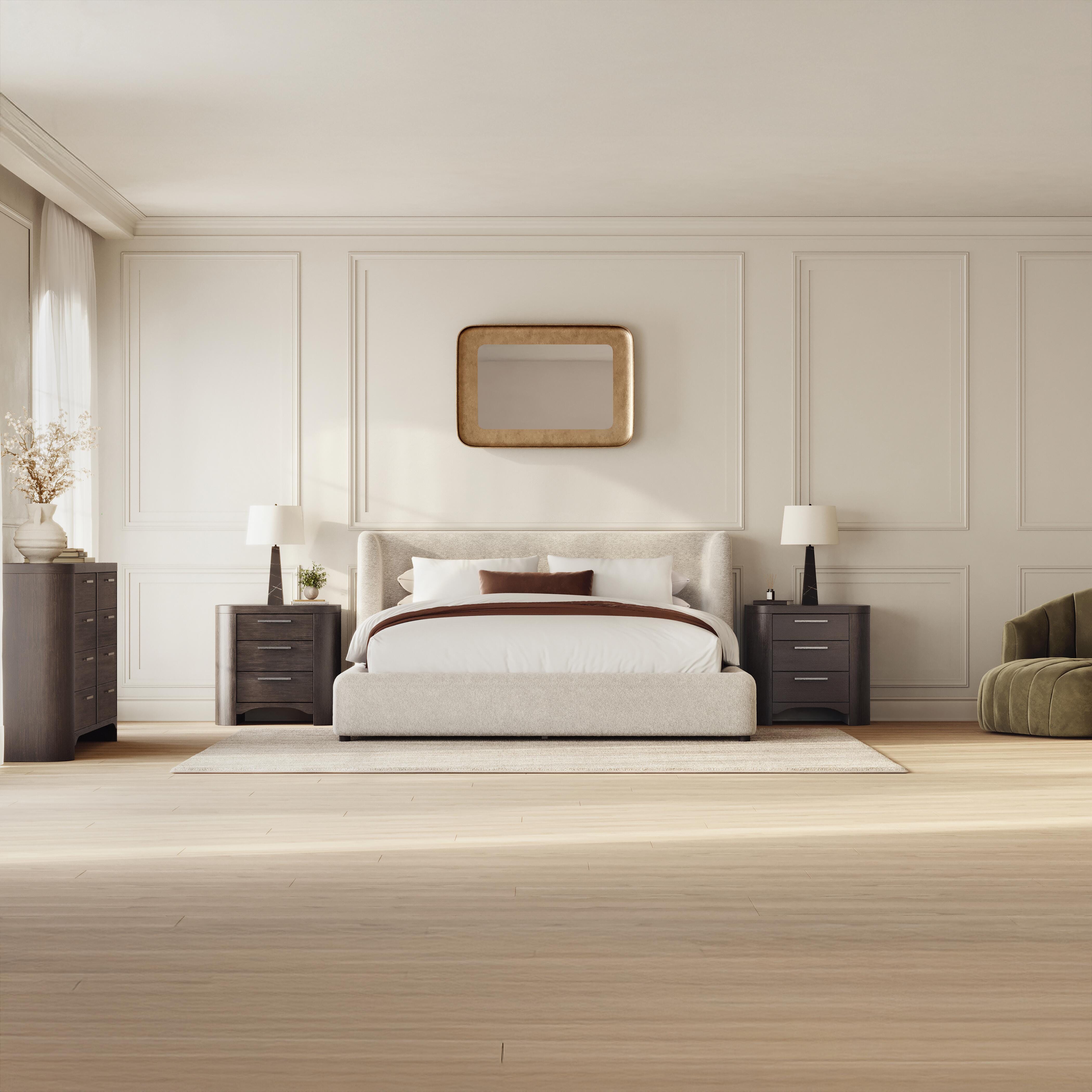 Neo King Upholstered Platform Bed, White/Gray, rollover