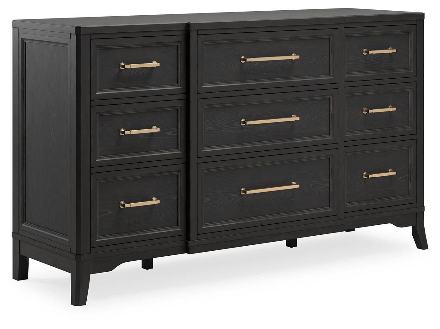 9 drawer black wood dresser Ebern Designs Willenhall 9 Drawer Double Dresser with Mirror, Black main image 0