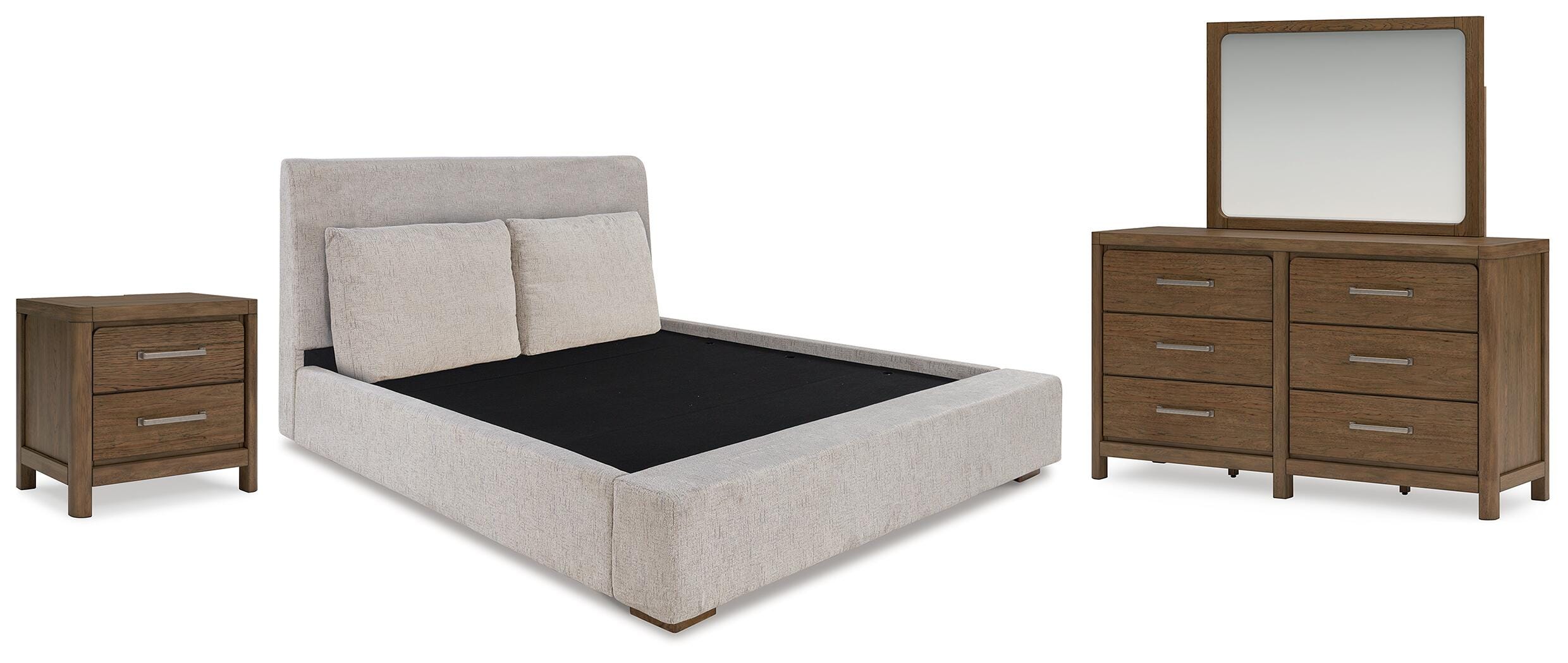 Cabalynn King Cama tapizada, cómoda, espejo y mesita de noche - image 1