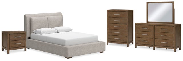 Cabalynn Queen Upholstered Bed with Mirrored Dresser, Chest and Nightstand