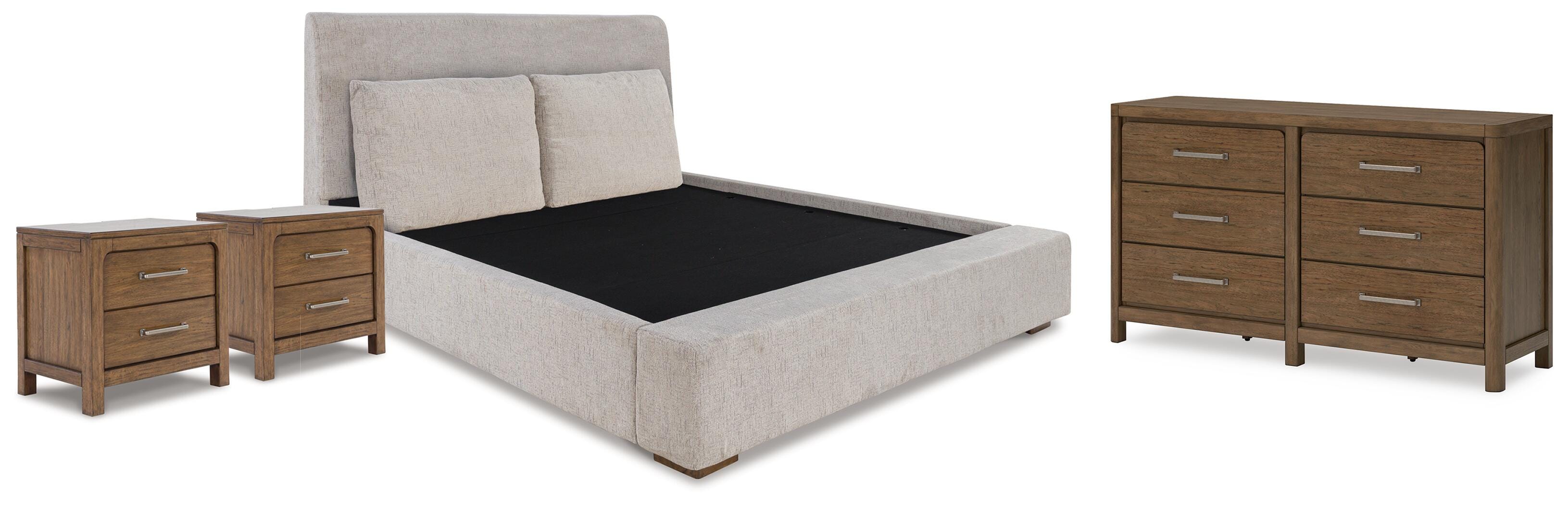 Cama tapizada tamaño King, cómoda y 2 mesitas de noche Cabalynn - image 1