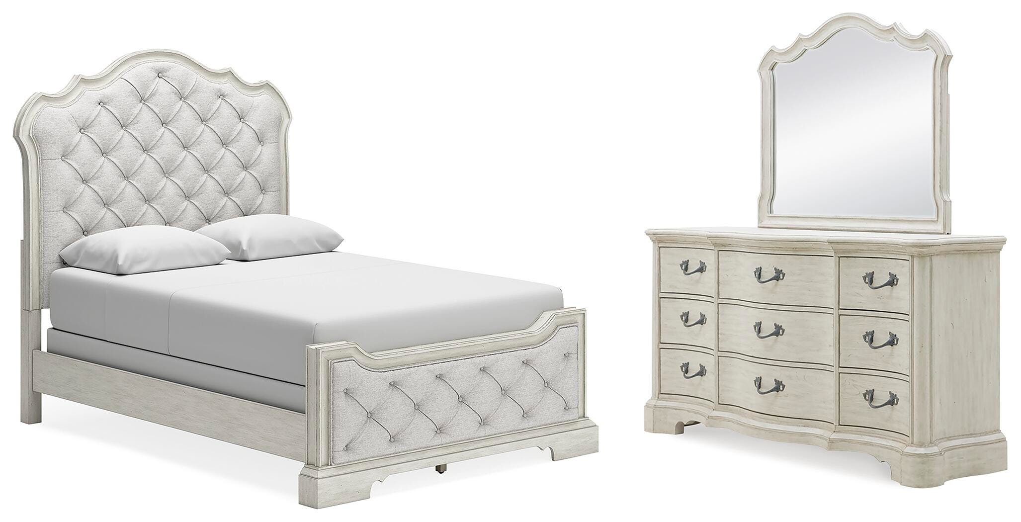 Cama de matrimonio Arlendyne tapizada, tocador y espejo - image 1
