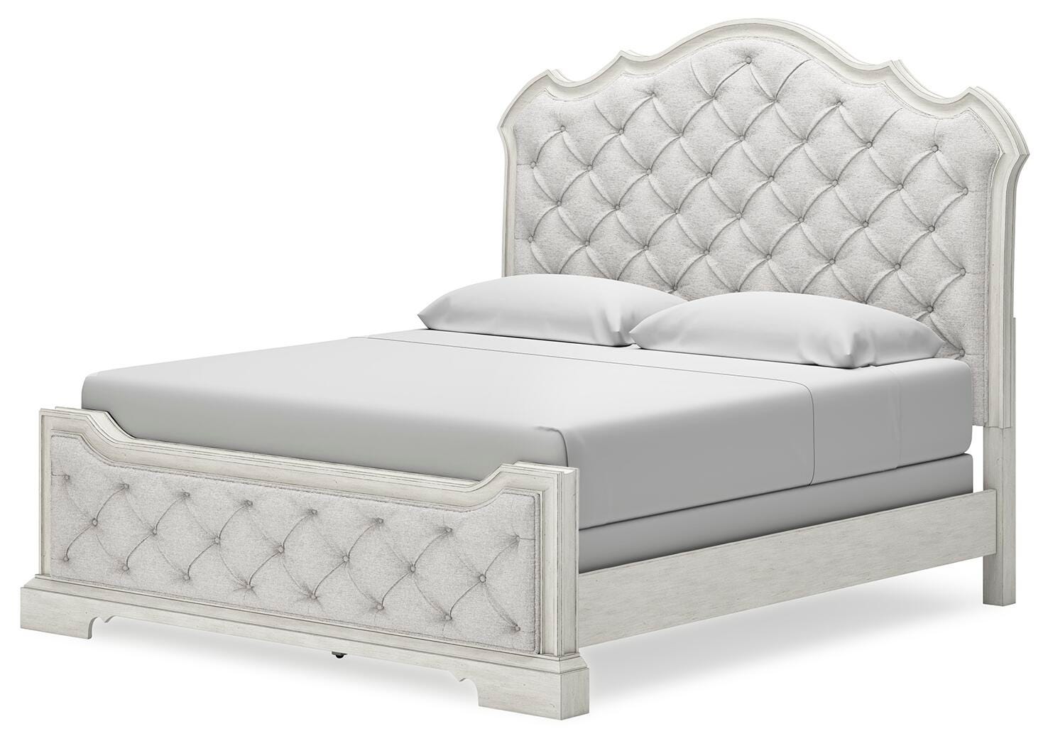 Cama Arlendyne tapizada tamaño King, cómoda y espejo - image 12