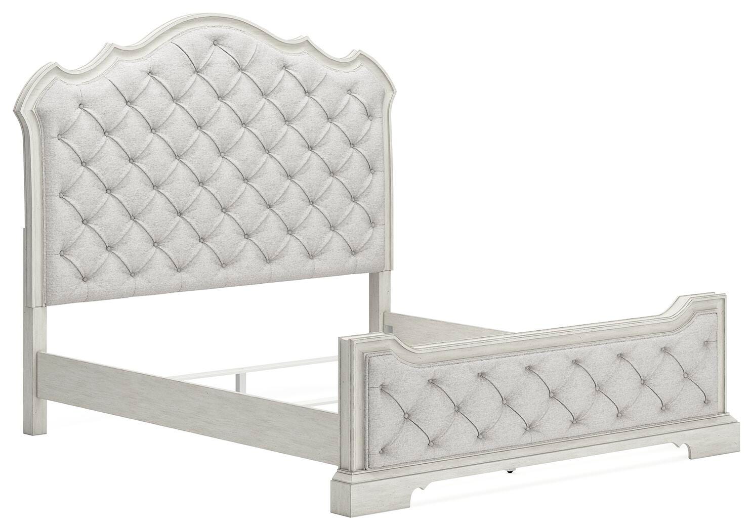 Cama Arlendyne tapizada tamaño King, cómoda y espejo - image 10