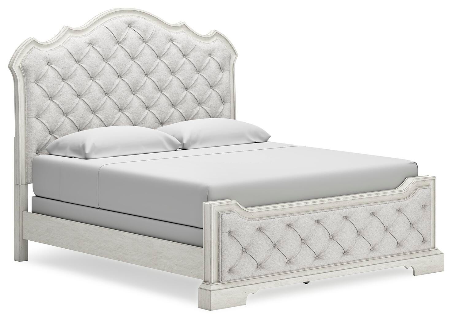 Cama Arlendyne tapizada tamaño King, cómoda y espejo - image 9