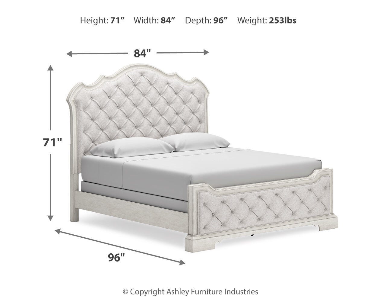 Cama Arlendyne tapizada tamaño King, cómoda y espejo - image 16
