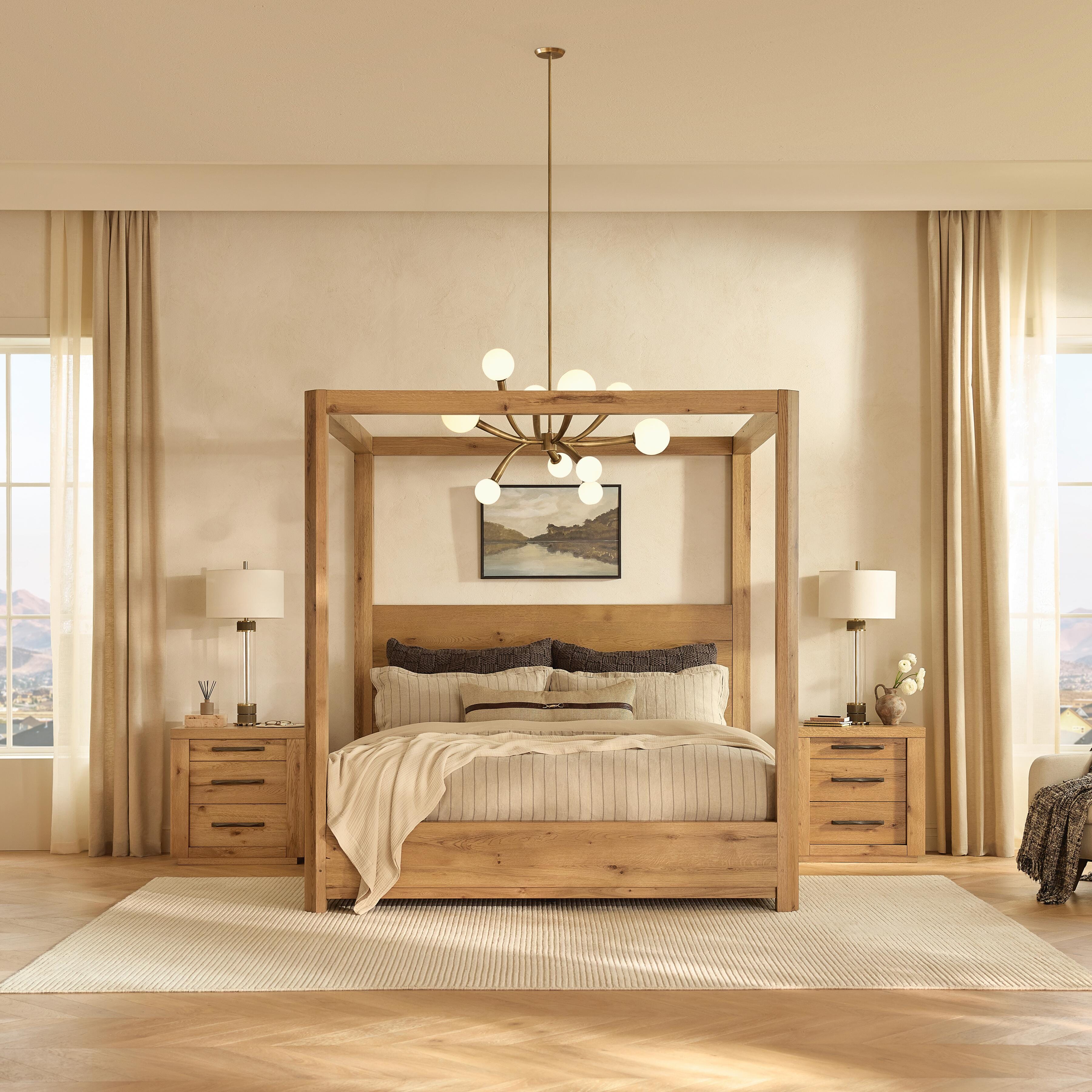 Bracken Queen Canopy Bed, Light Brown, rollover