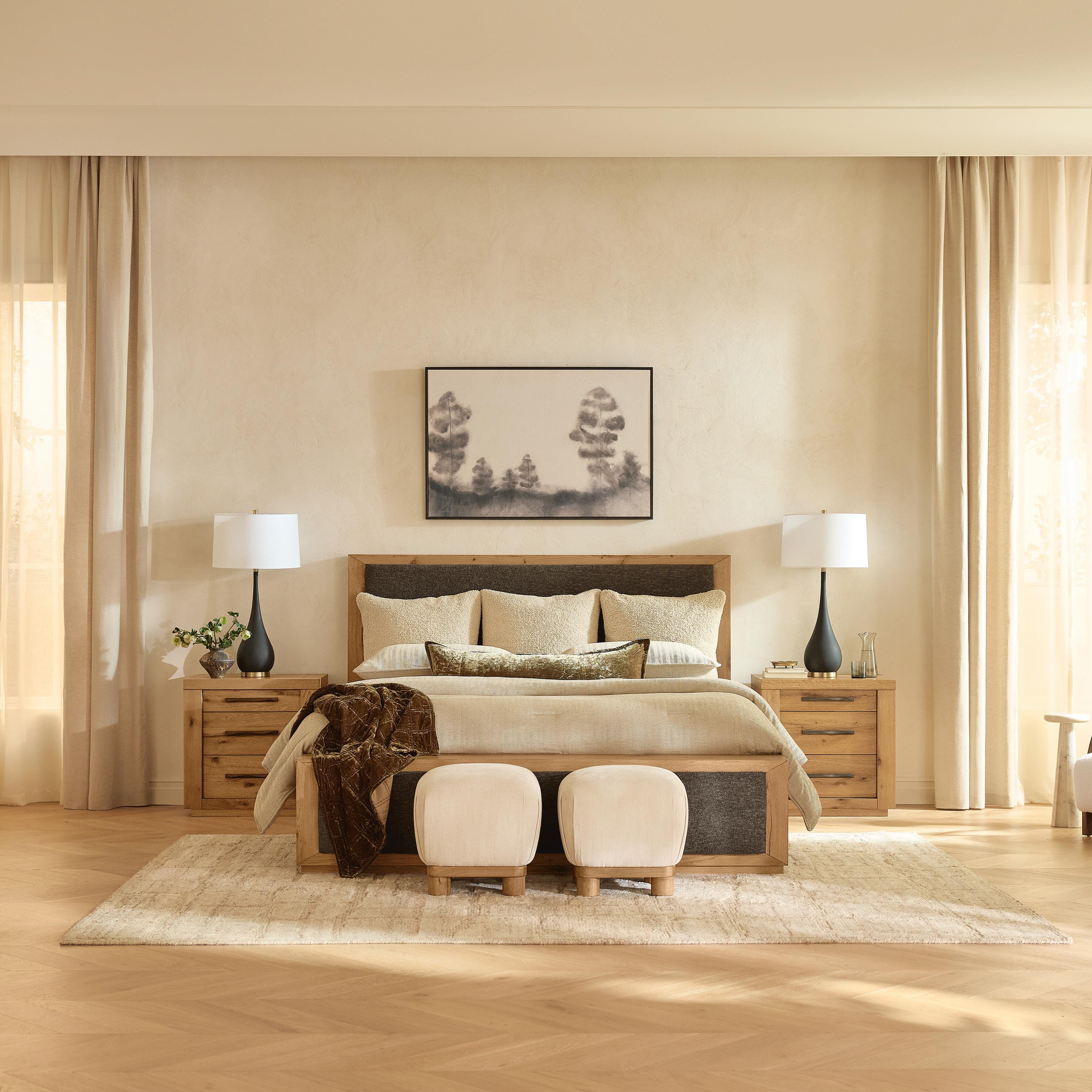 Bracken Queen Upholstered Panel Bed, Light Brown, rollover