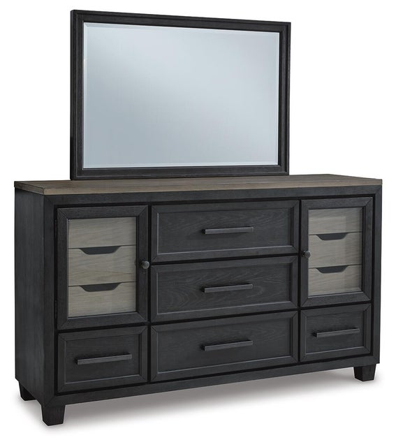 Foyland 11 Drawer Dresser and Mirror, Black/Brown