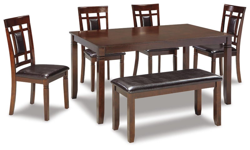 Bennox Dining Table and 4 Chairs and Bench, Brown