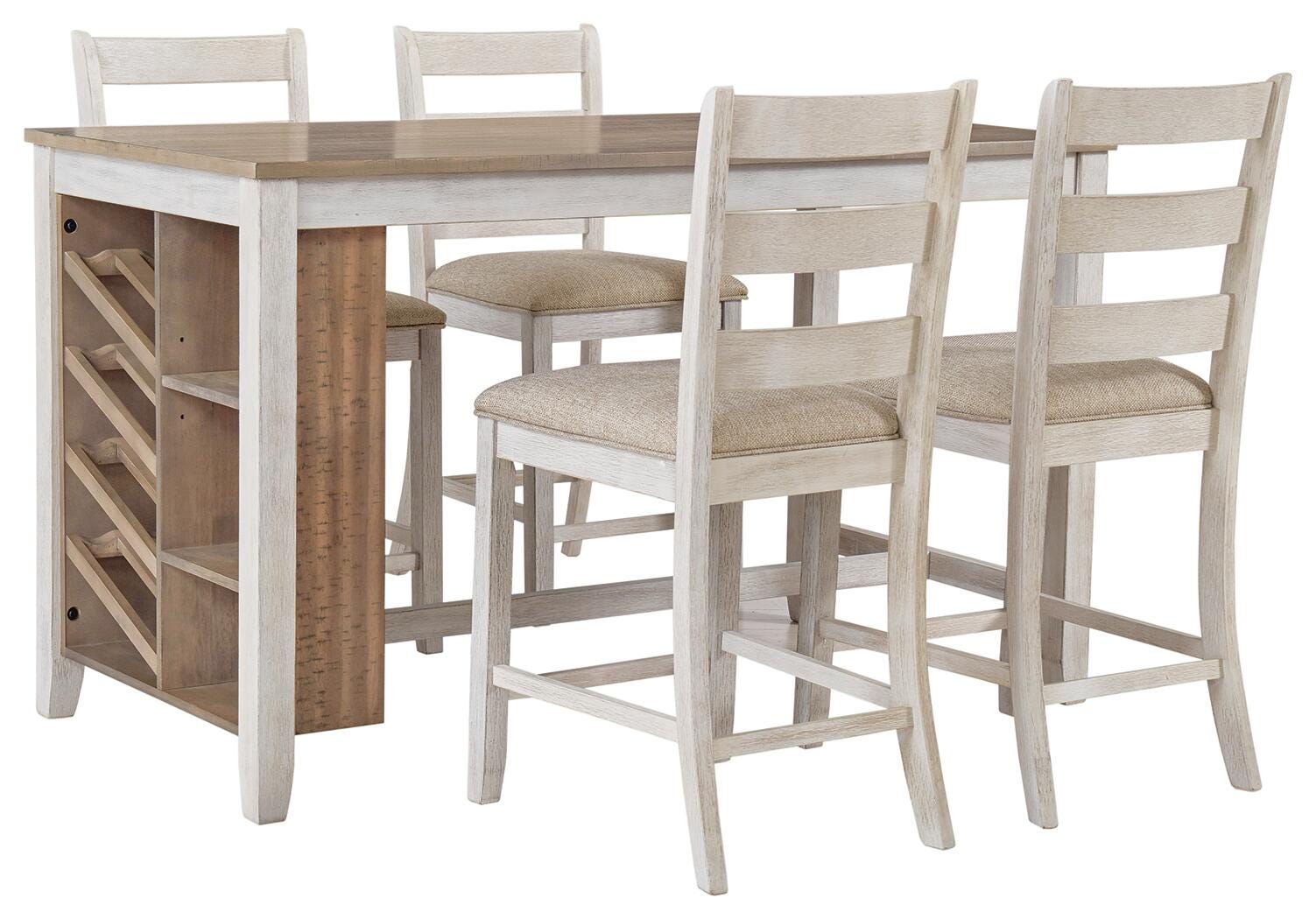 Skempton Counter Height Dining Table and 4 Barstools, White/Light Brown, large
