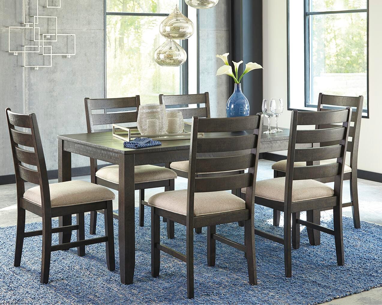 Rokane Dining Table and Chairs (Set of 7), Brown, rollover