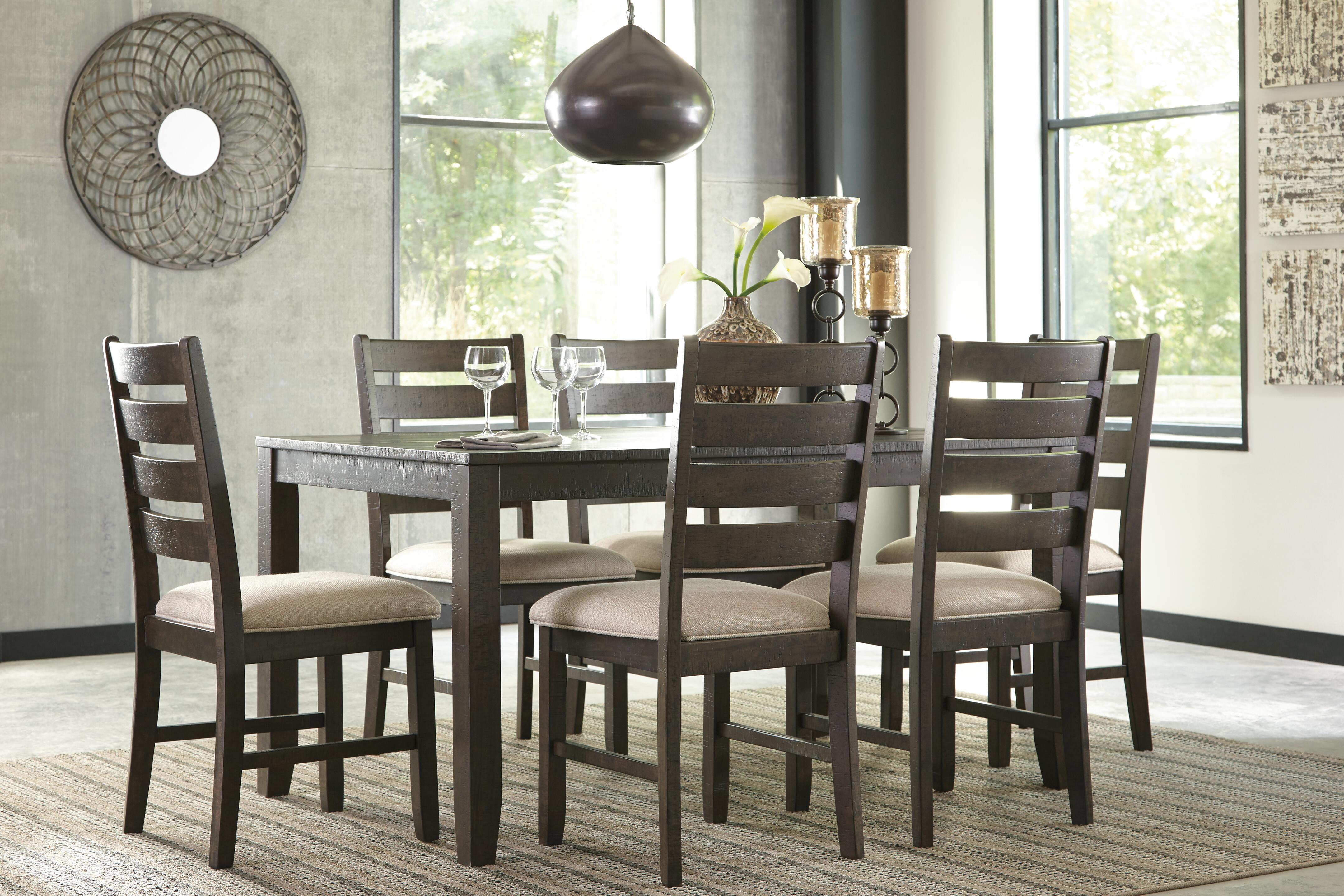 Rokane Dining Table and Chairs (Set of 7), Brown, large