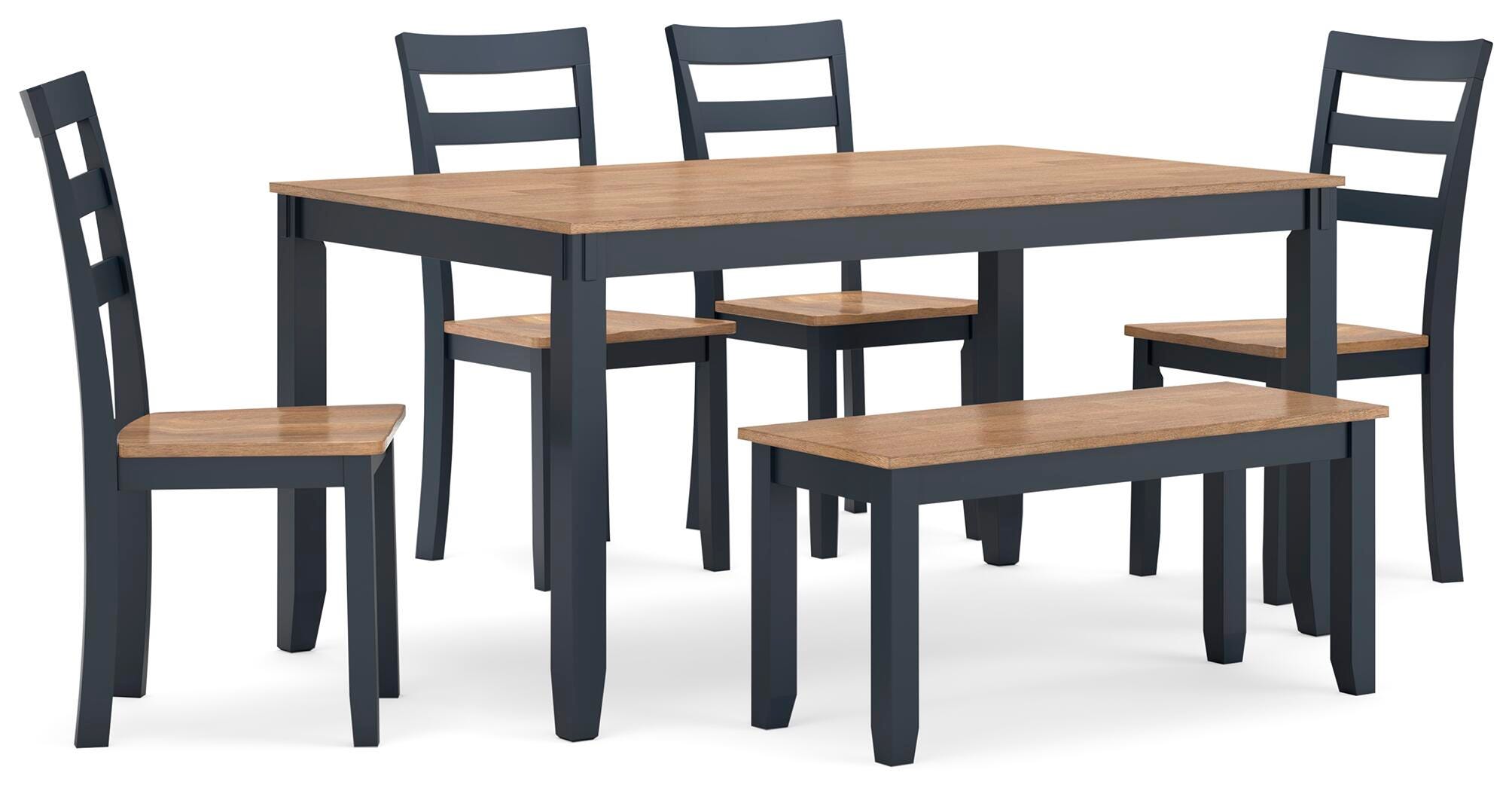 Gesthaven Dining Table with 4 Chairs and Bench (Set of 6), Natural/Blue, large