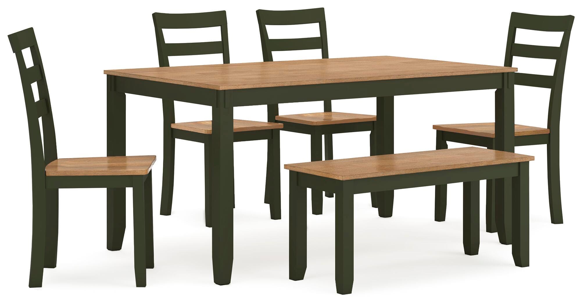 Gesthaven Dining Table with 4 Chairs and Bench (Set of 6), Natural/Green, large