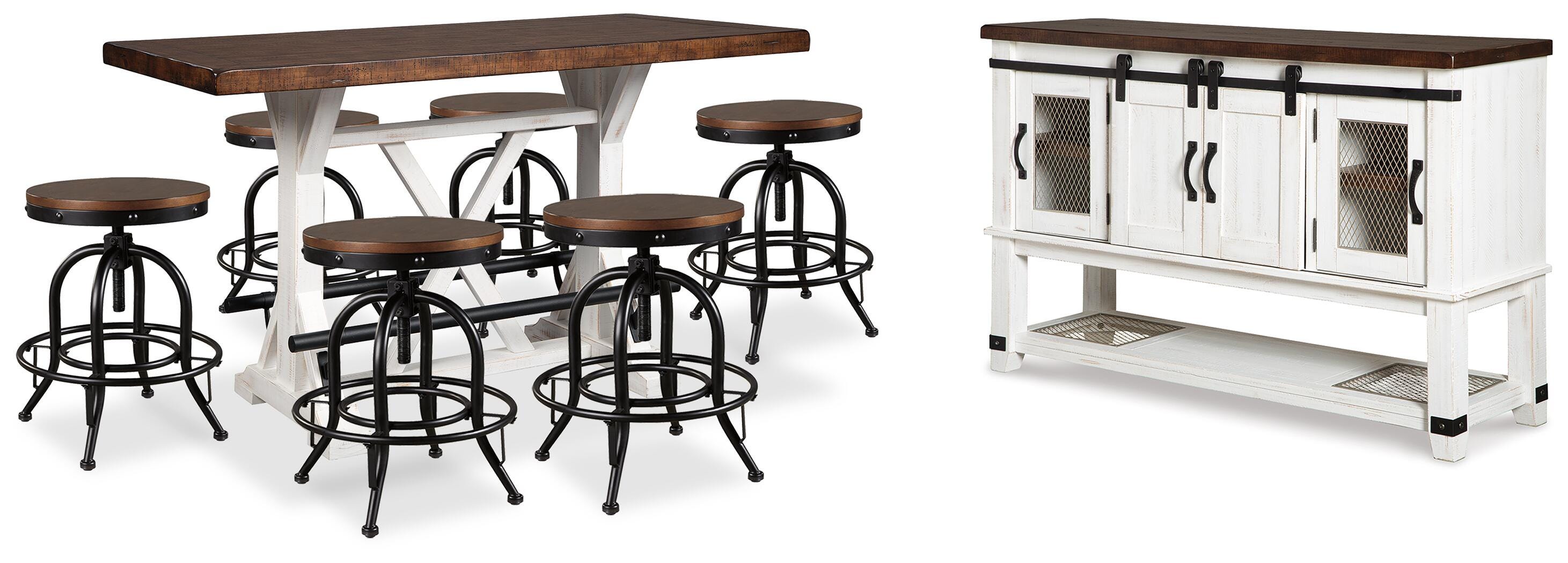 Valebeck Counter Height Dining Table, 6 Barstools and Server - image 1