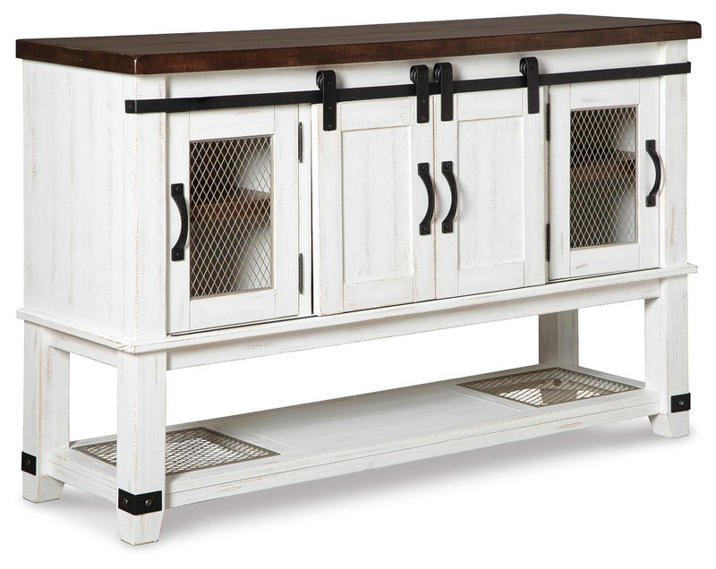 Valebeck Dining Server with Sliding Doors, White/Brown