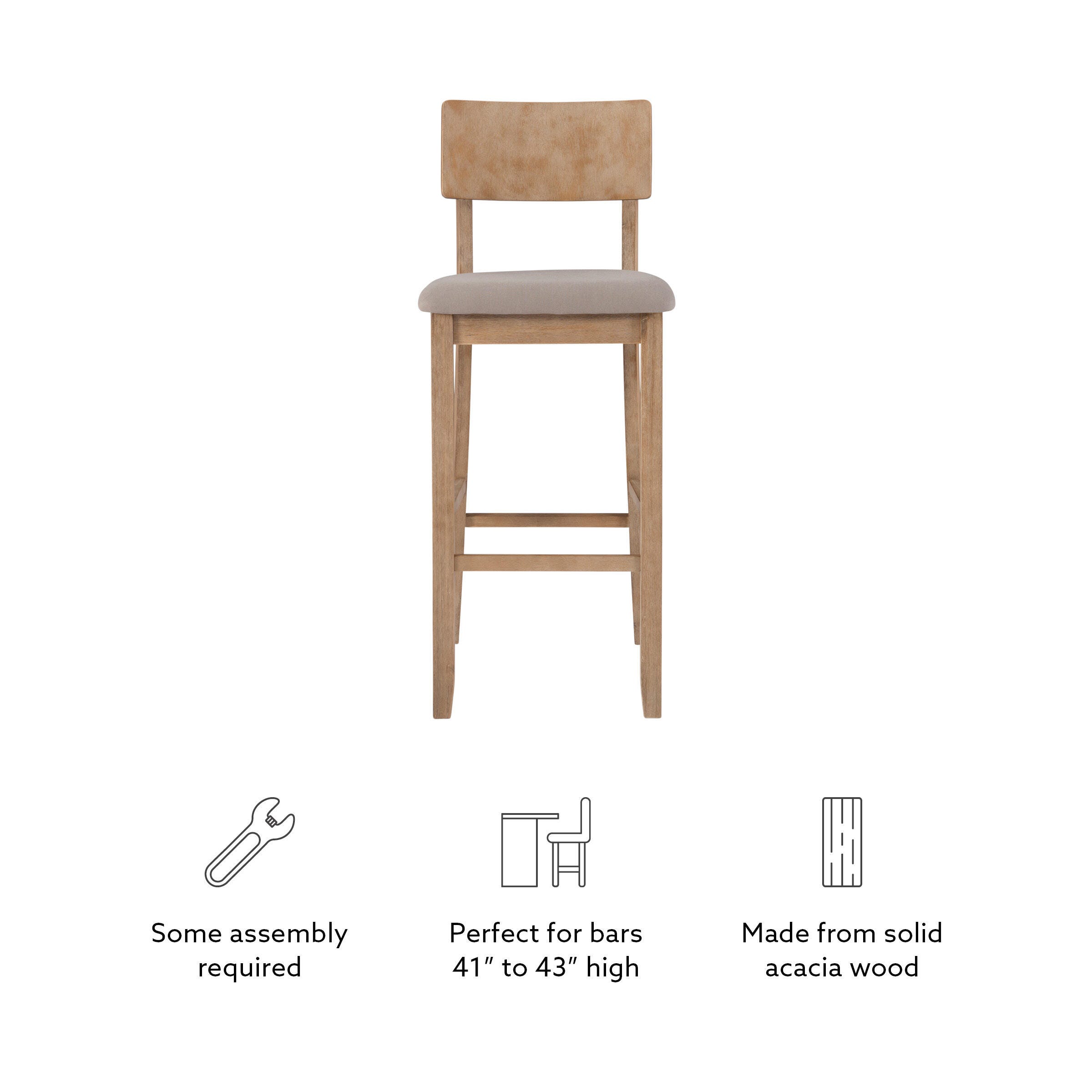 Linon Jordan Bar Stool, Graywash, large