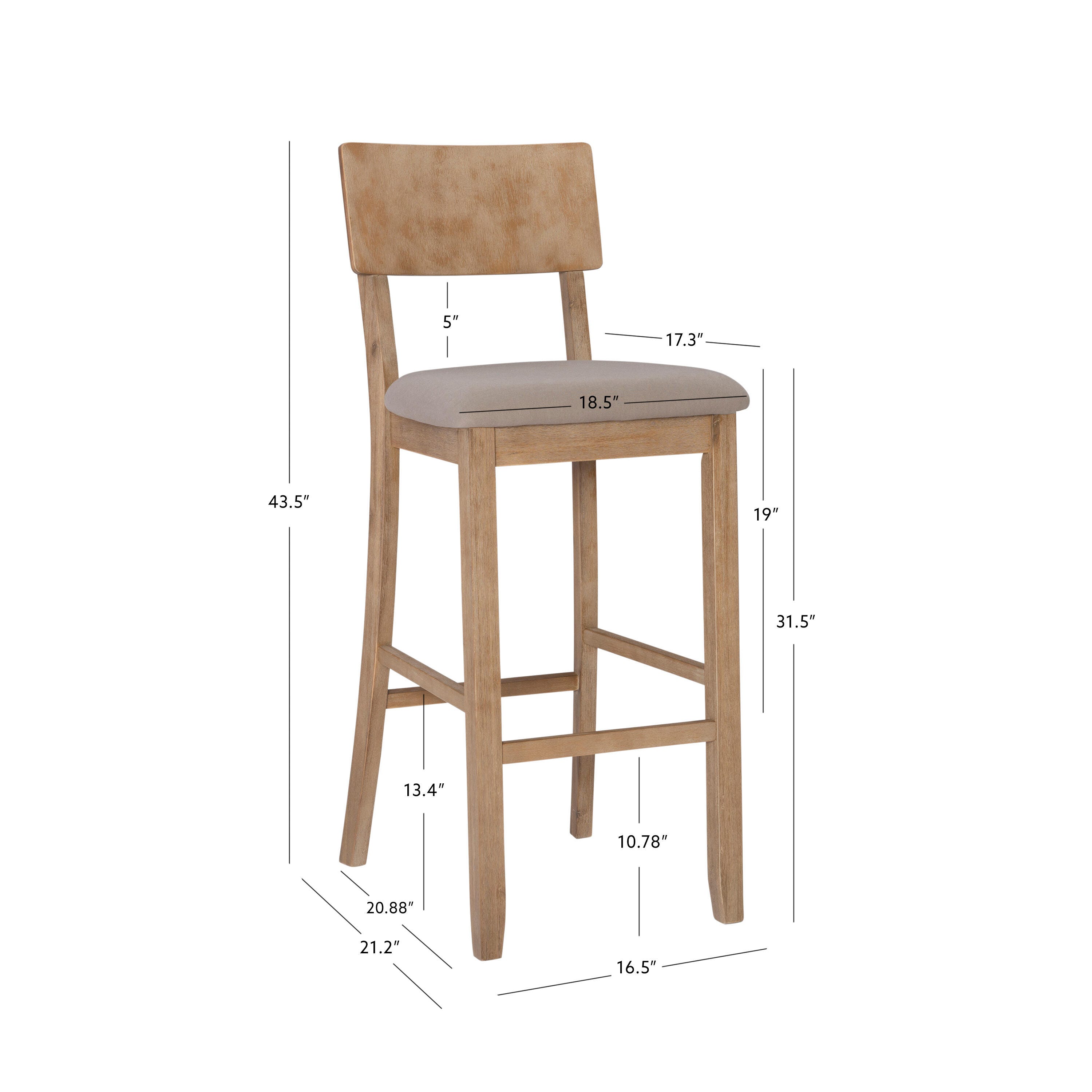 Linon Jordan Bar Stool, Graywash, large