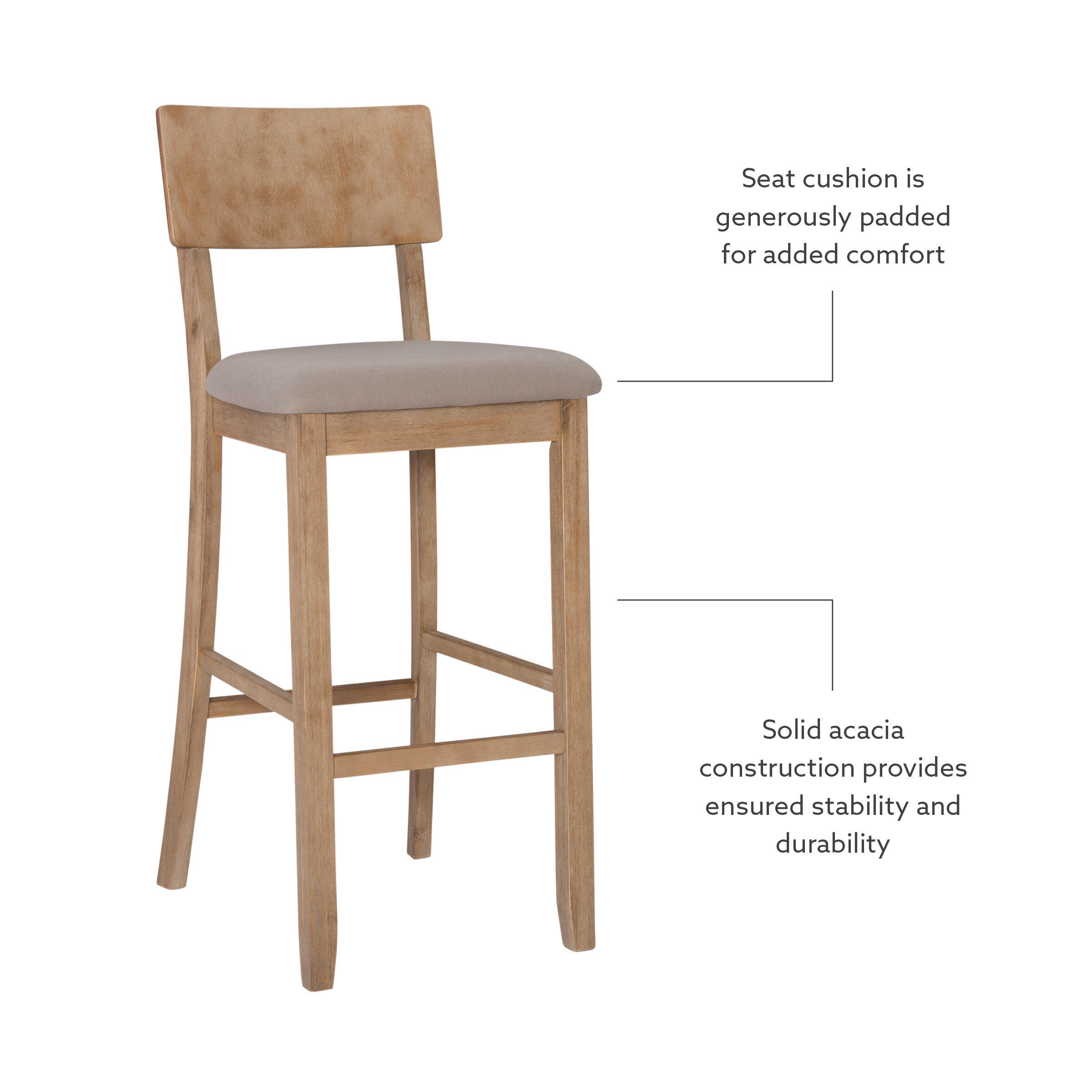 Linon Jordan Bar Stool, Graywash, large