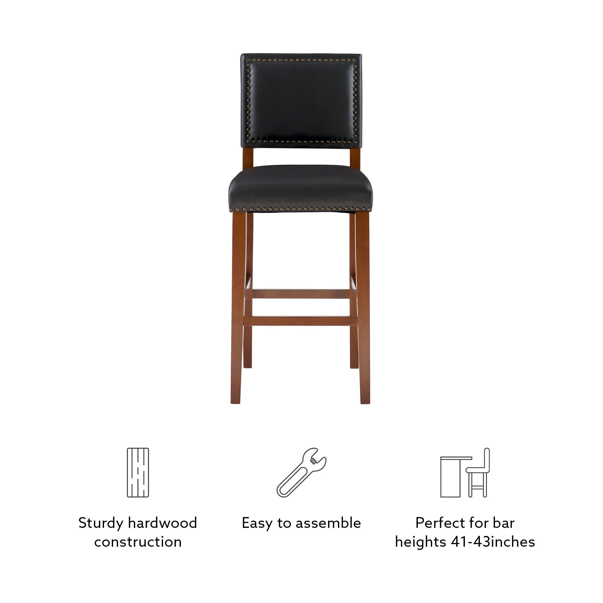Linon Brook Bar Stool, Black, large