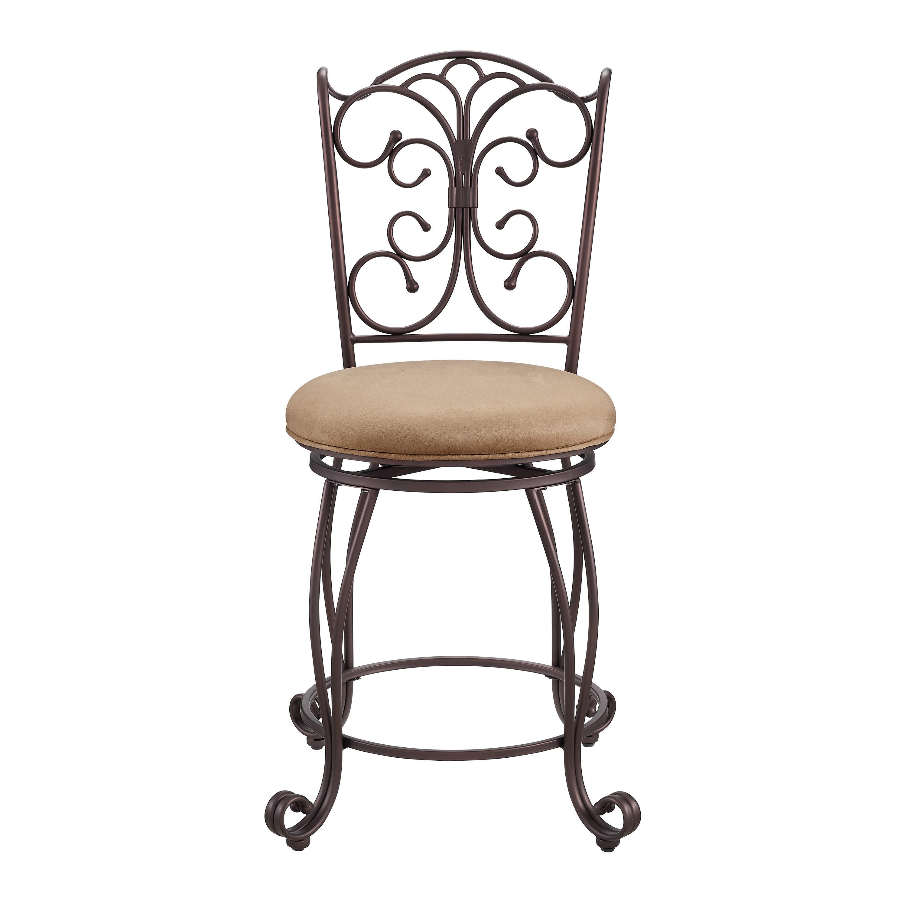 Linon Gathered Back Counter Stool, Brown, large
