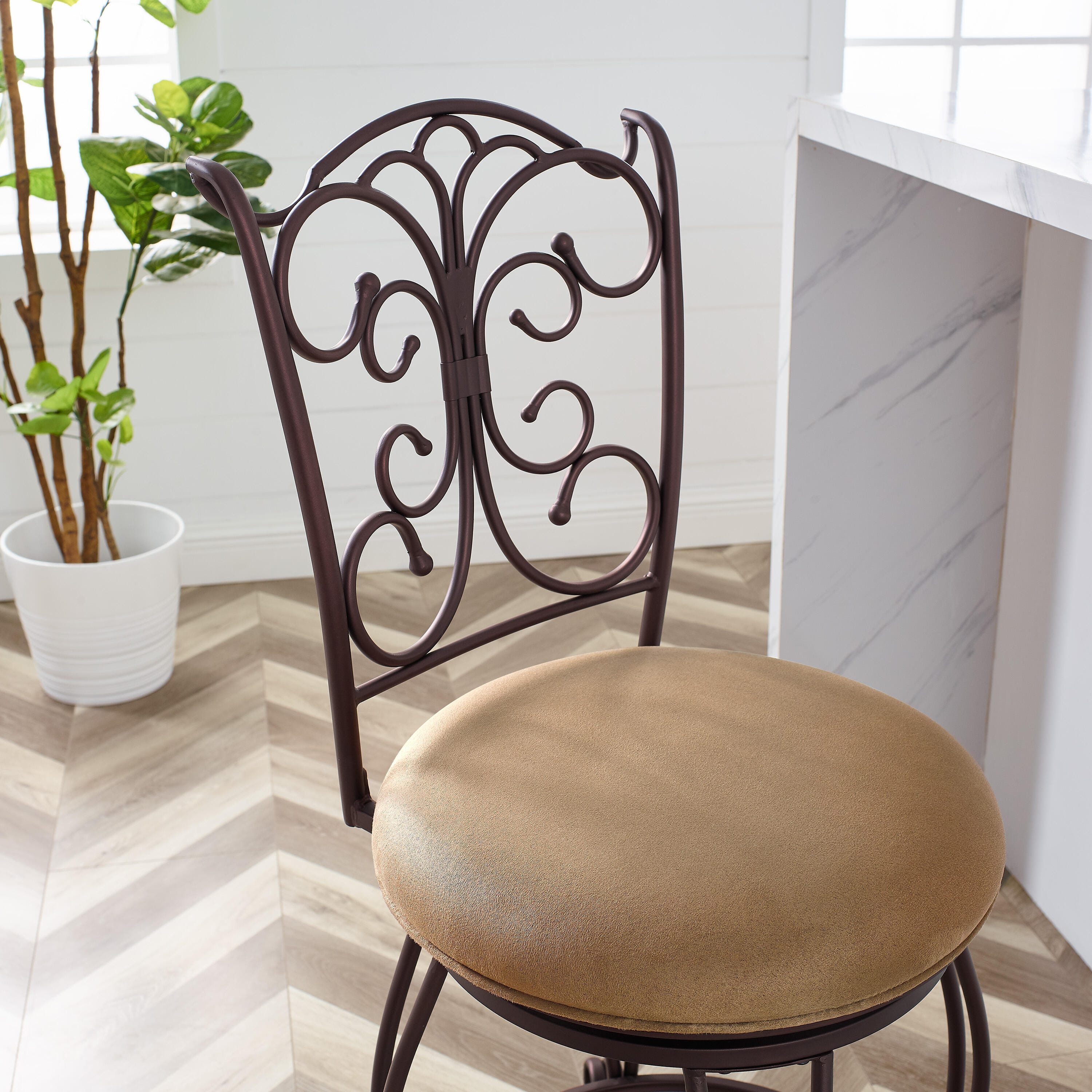 Linon Gathered Back Counter Stool, Brown, large