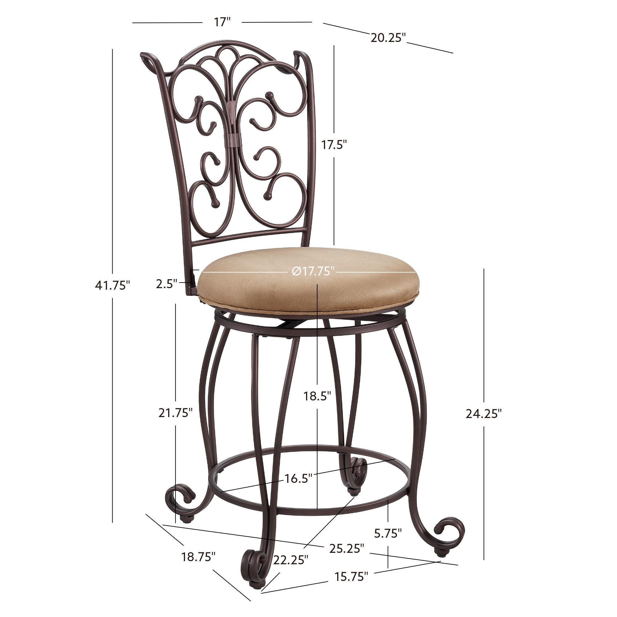 Linon Gathered Back Counter Stool, Brown, large