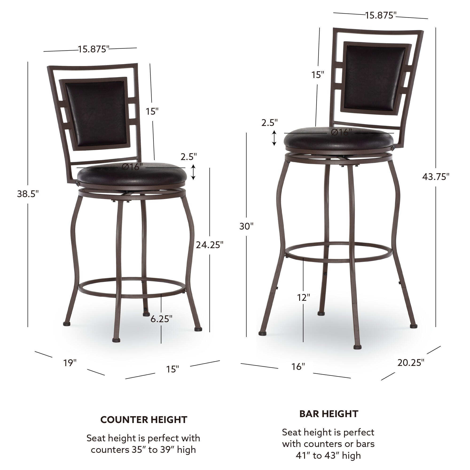 Linon Townsend Set of 3 Adjustable Stools, , large