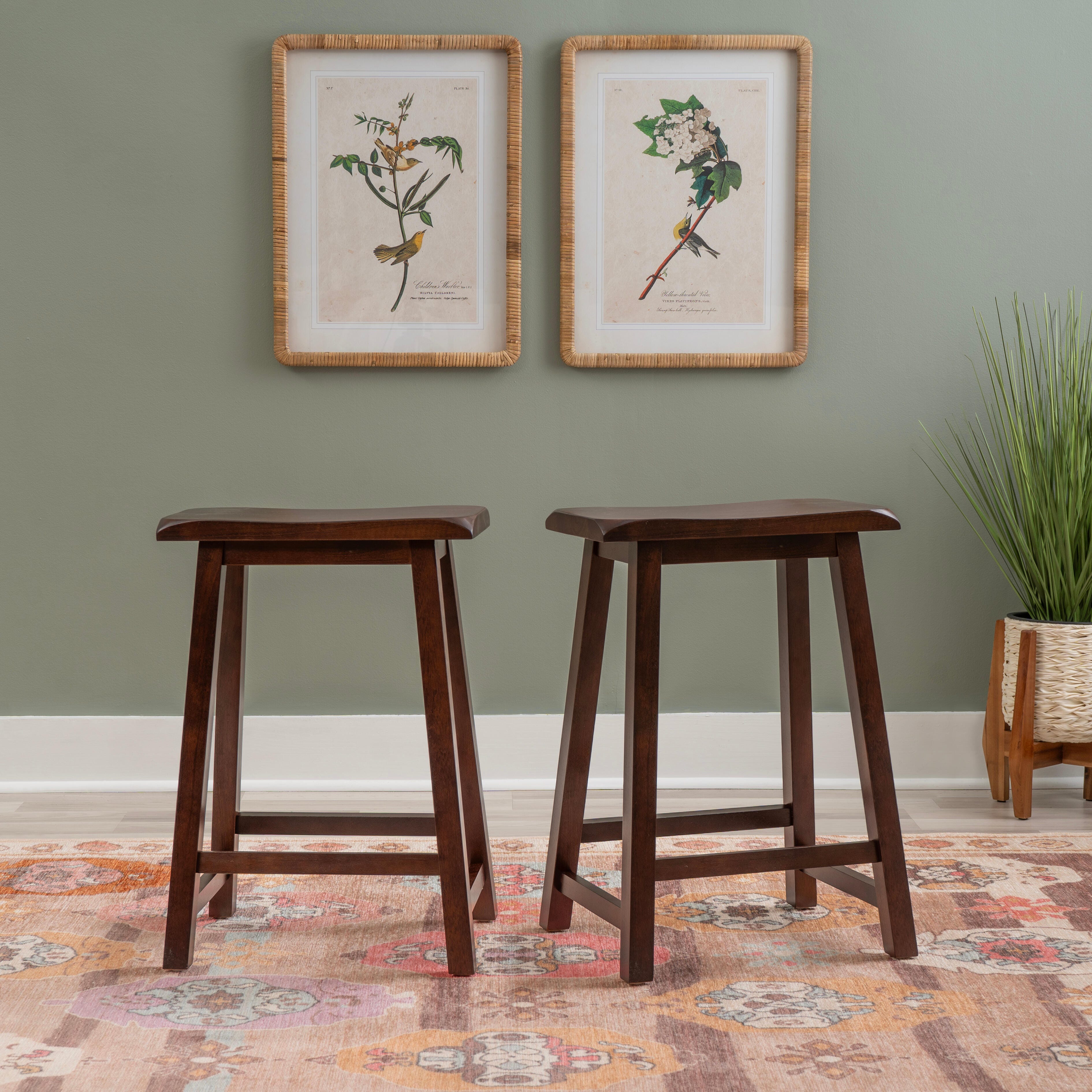 Linon Saddle Counter Stool, Dark Brown, large