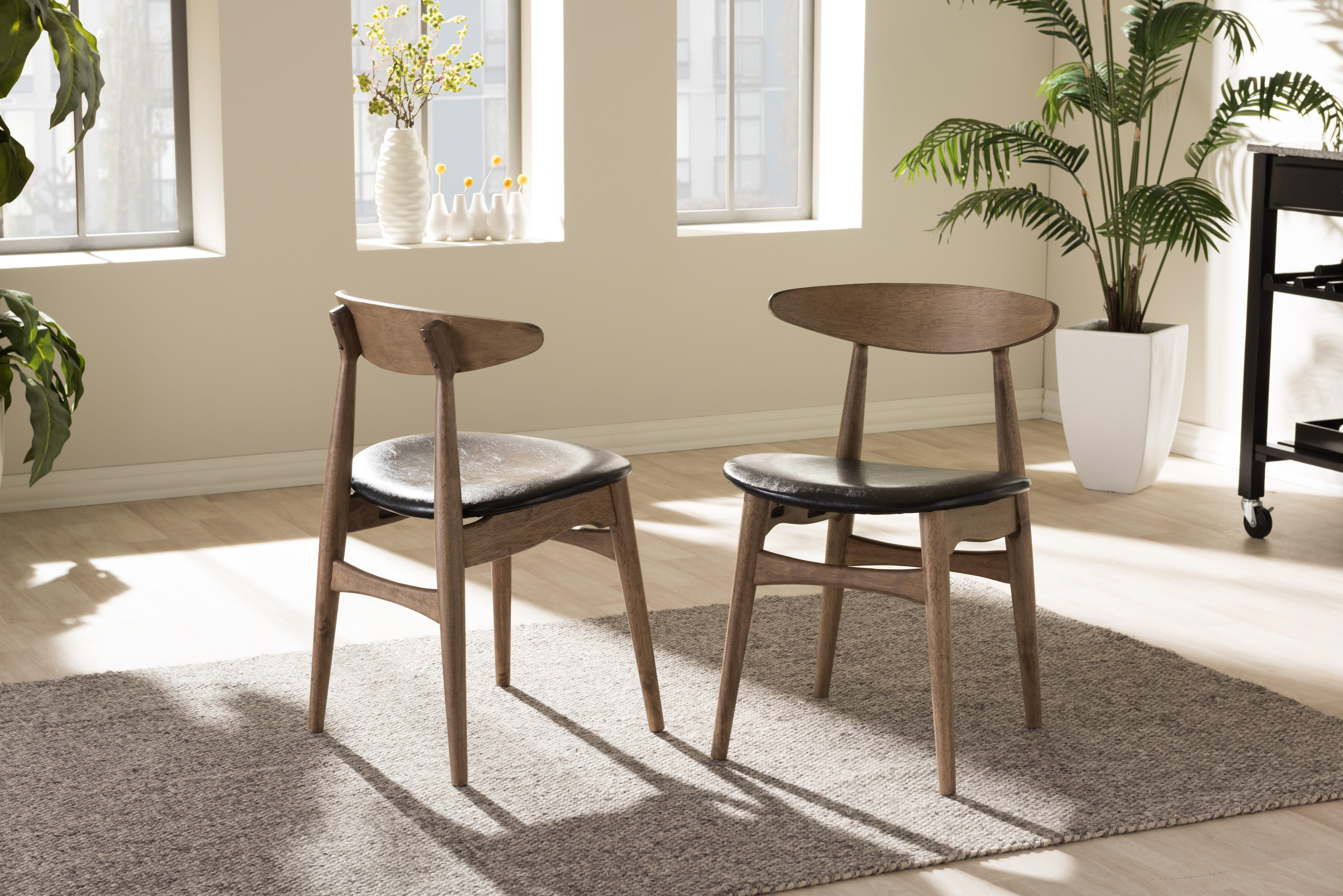 Mid Century Modern Dining Chair (Set of 2), Black/Oak, rollover