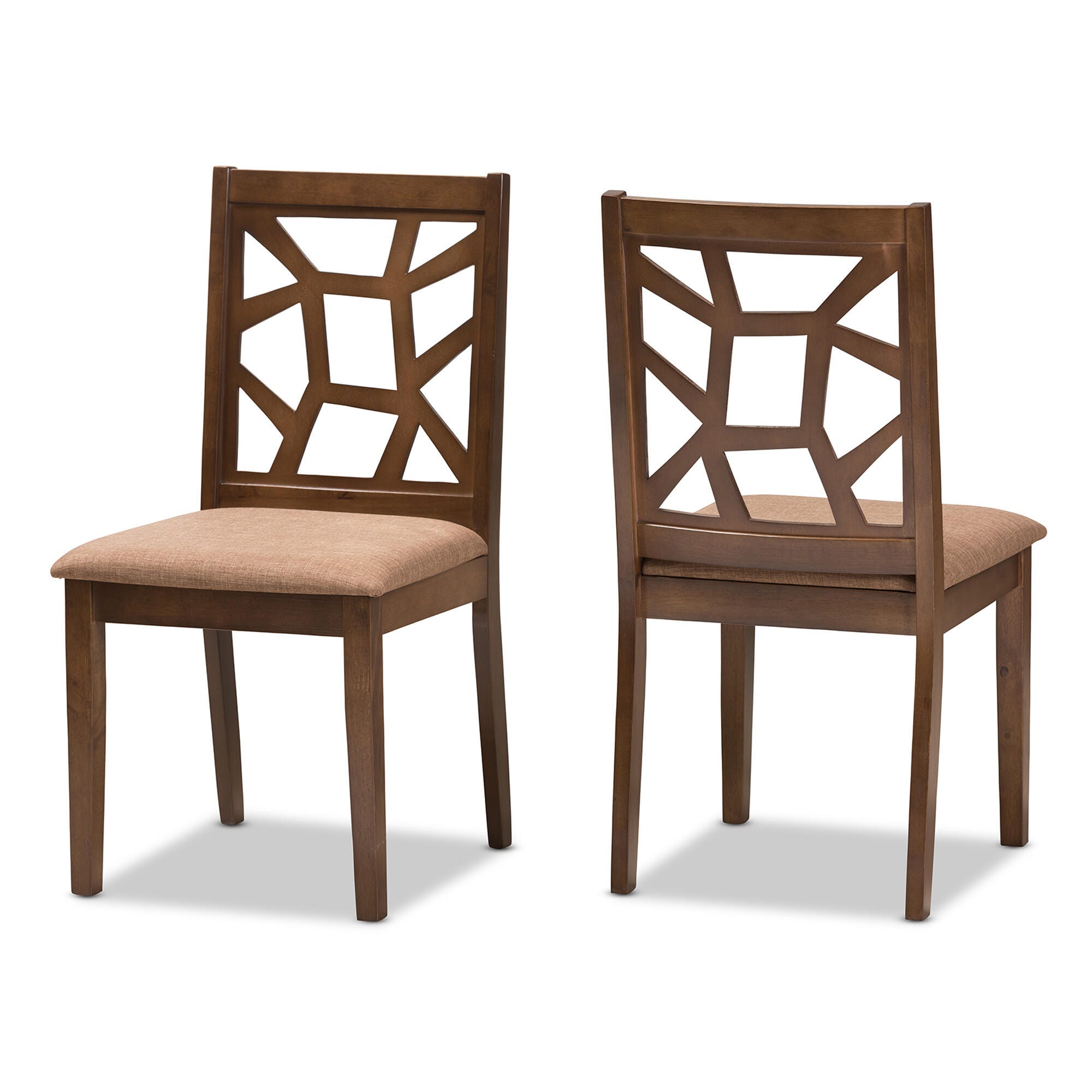 Baxton Studio Abilene Mid-Century Light Brown Fabric Upholstered and Walnut Brown Finished Dining Chair Set, Walnut, large