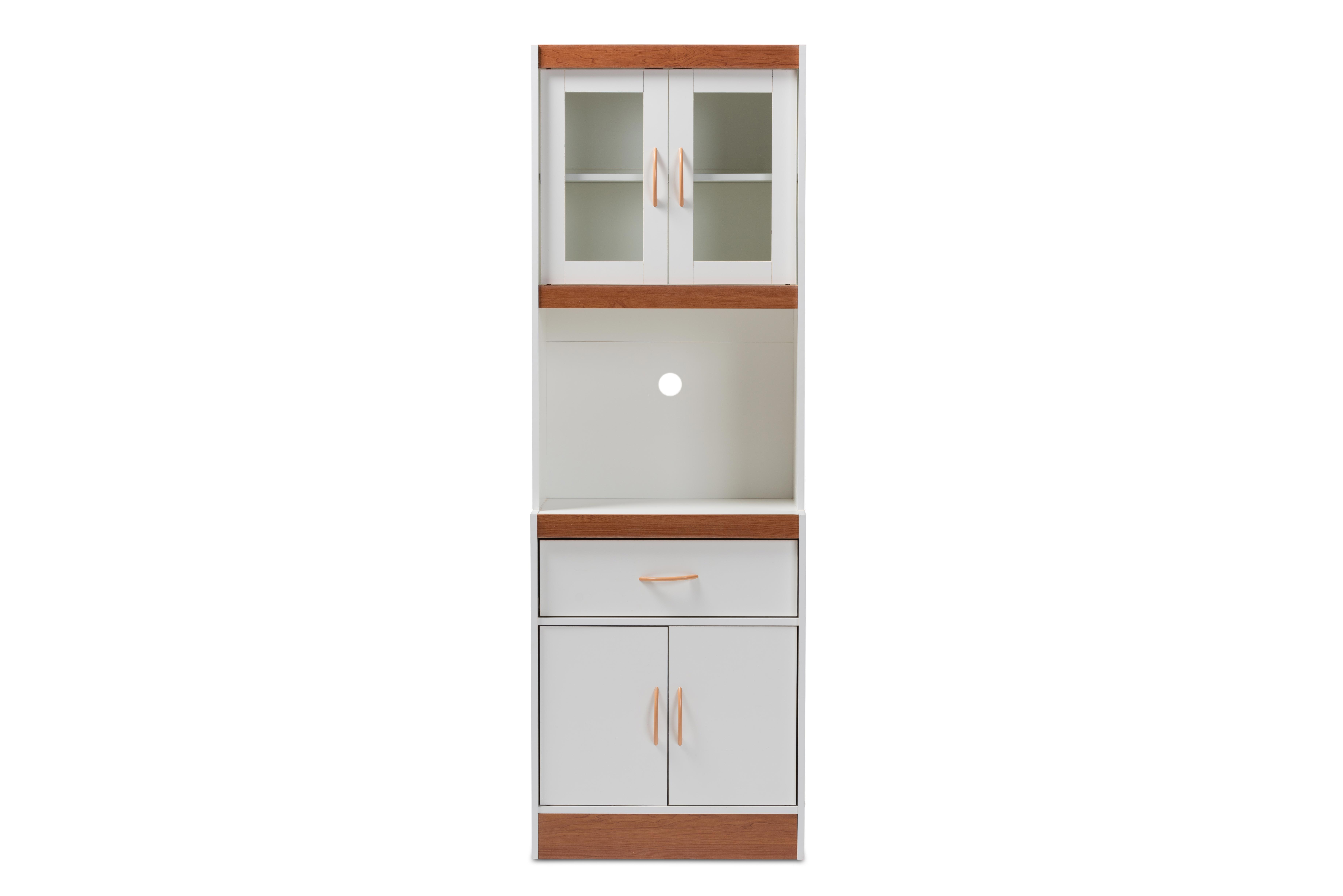 Modern Kitchen Cabinet and Hutch, White/Cherry, large