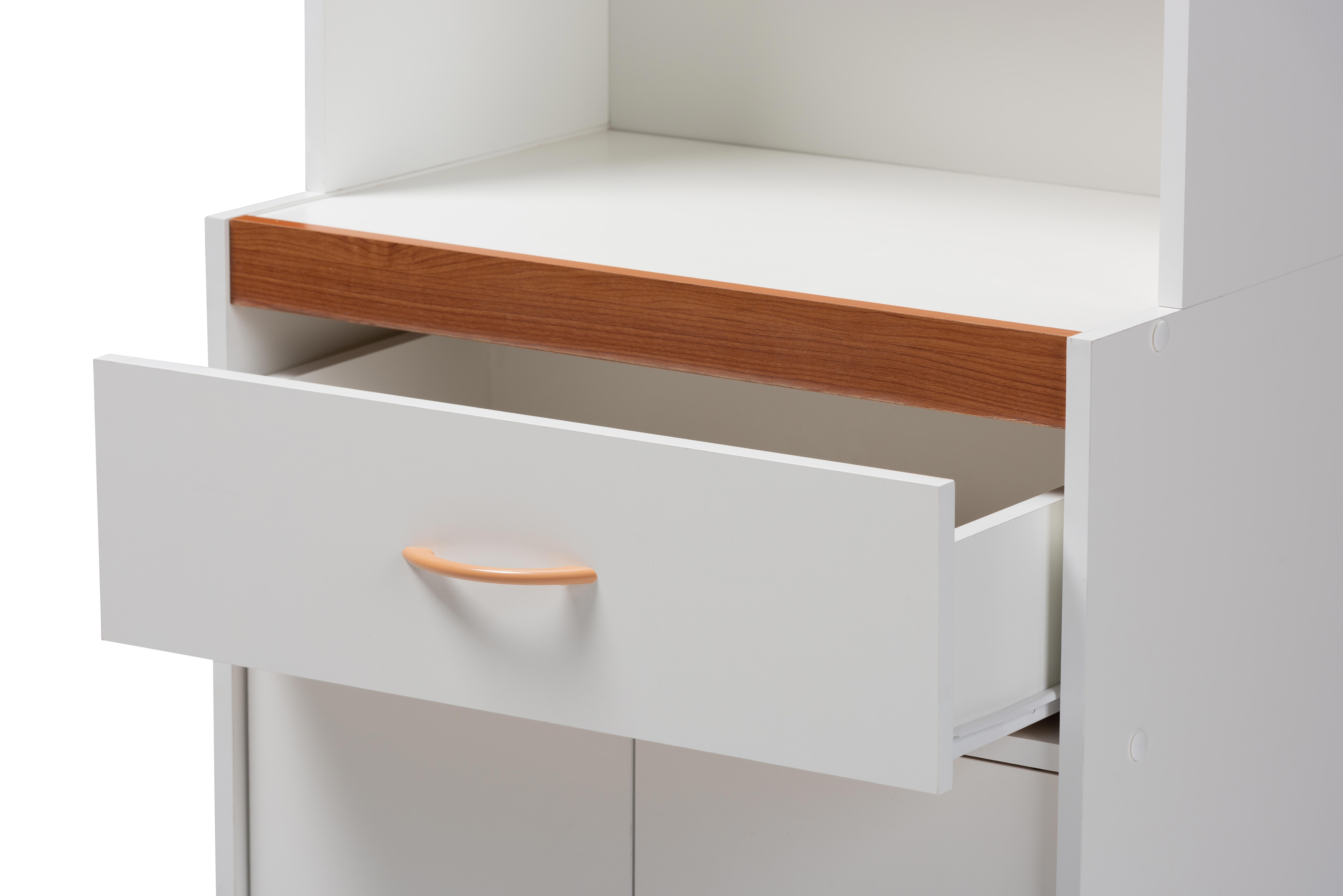 Modern Kitchen Cabinet and Hutch, White/Cherry, large