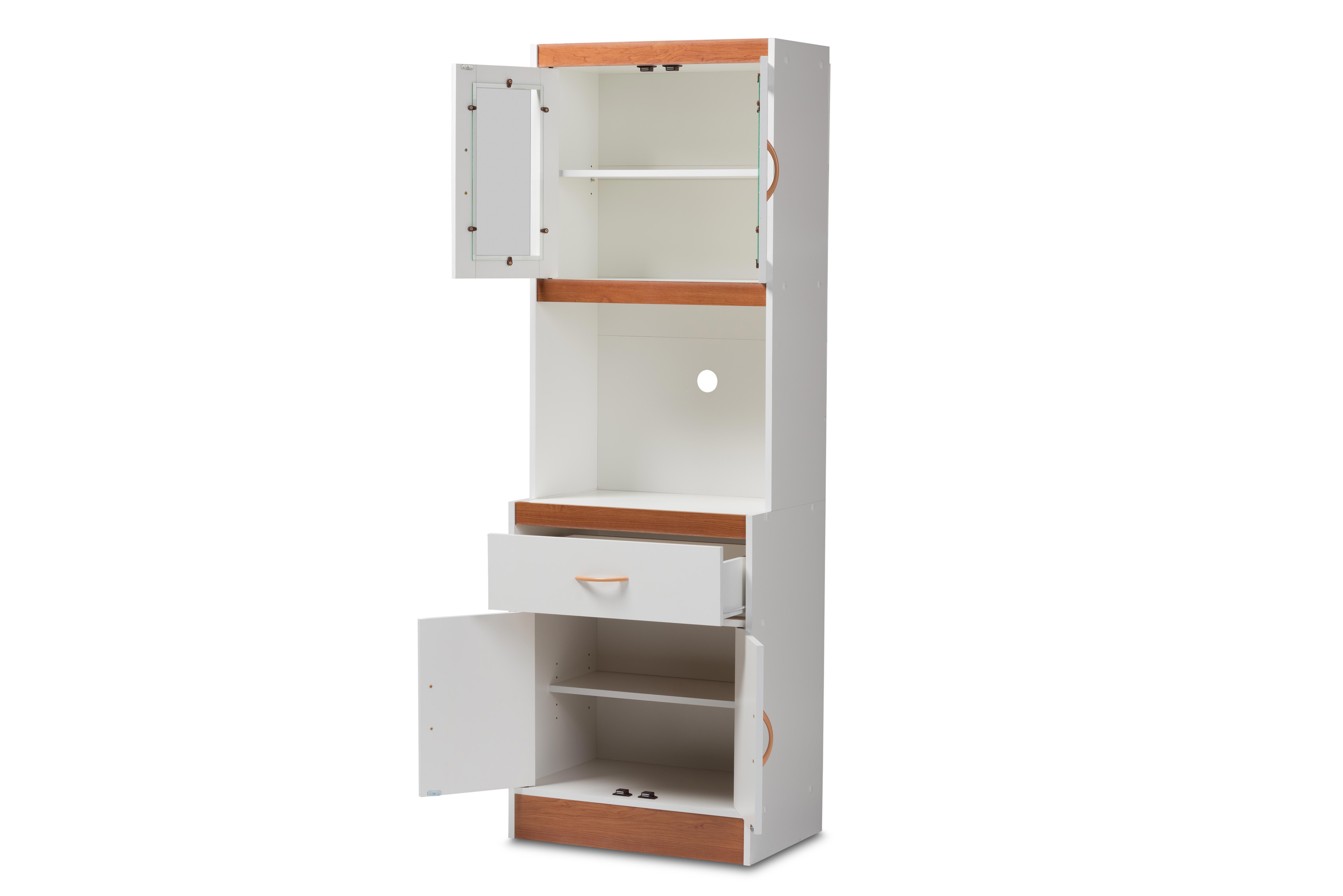 Modern Kitchen Cabinet and Hutch, White/Cherry, large