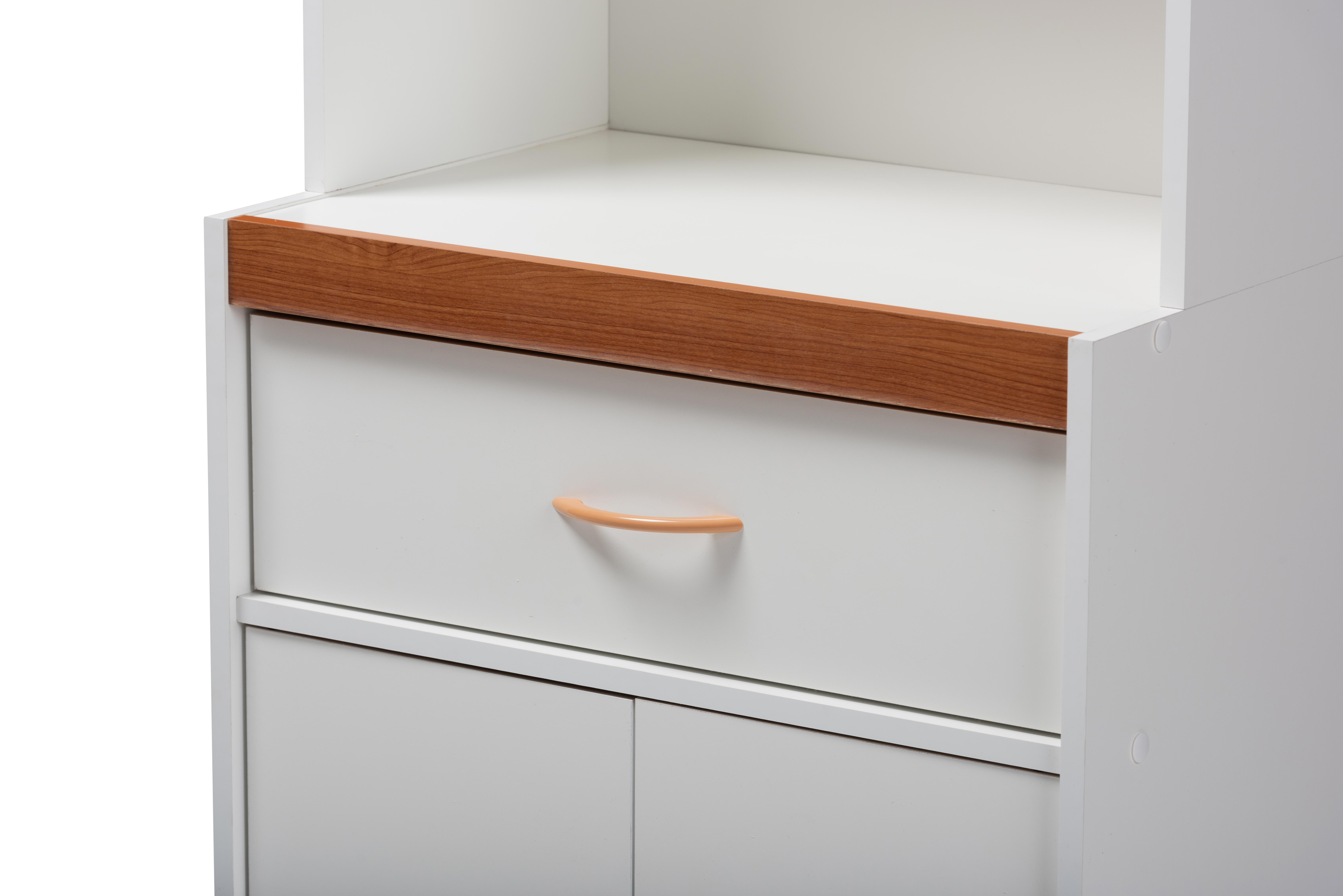 Modern Kitchen Cabinet and Hutch, White/Cherry, large