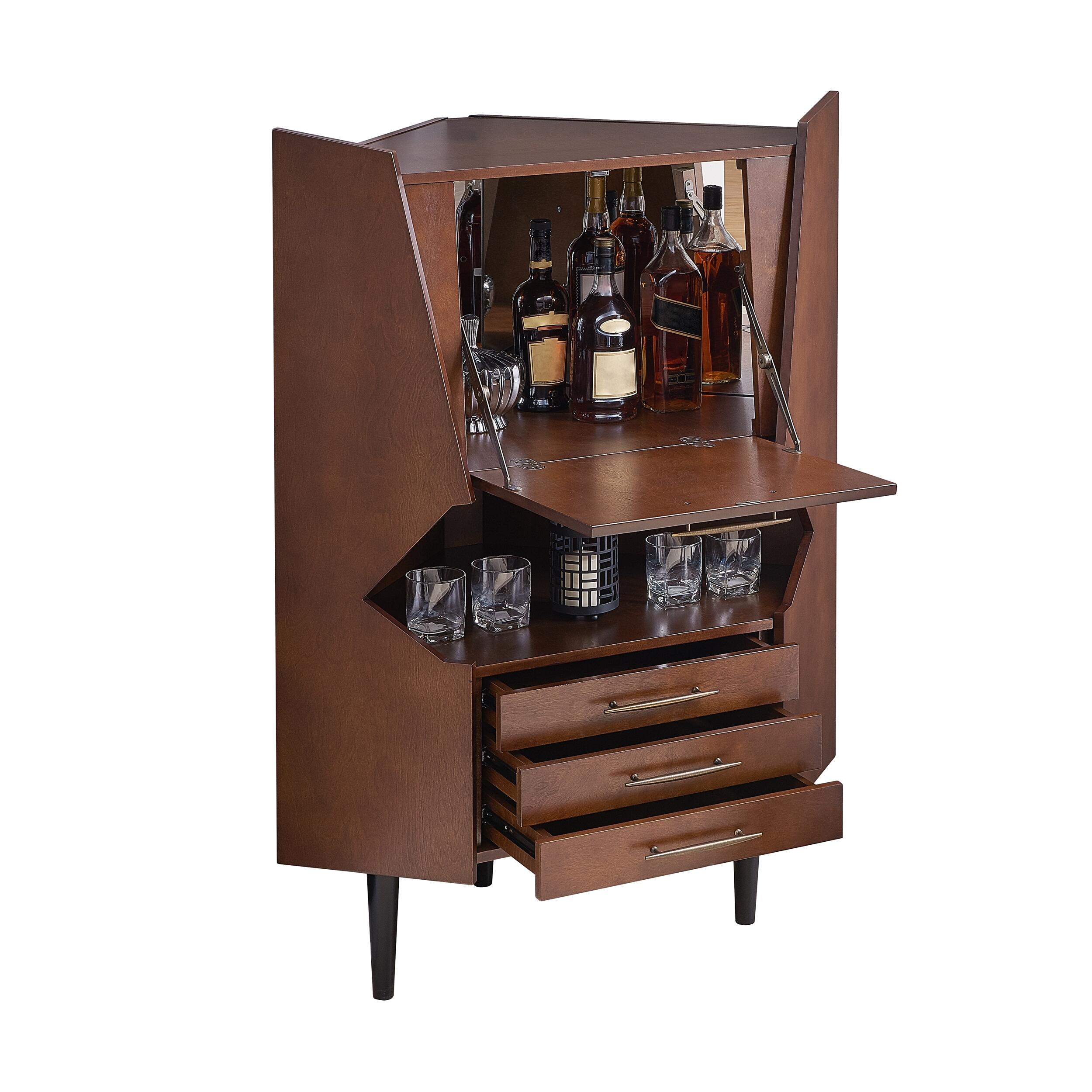 SEI Mid-Century Corner Bar Cabinet, , large