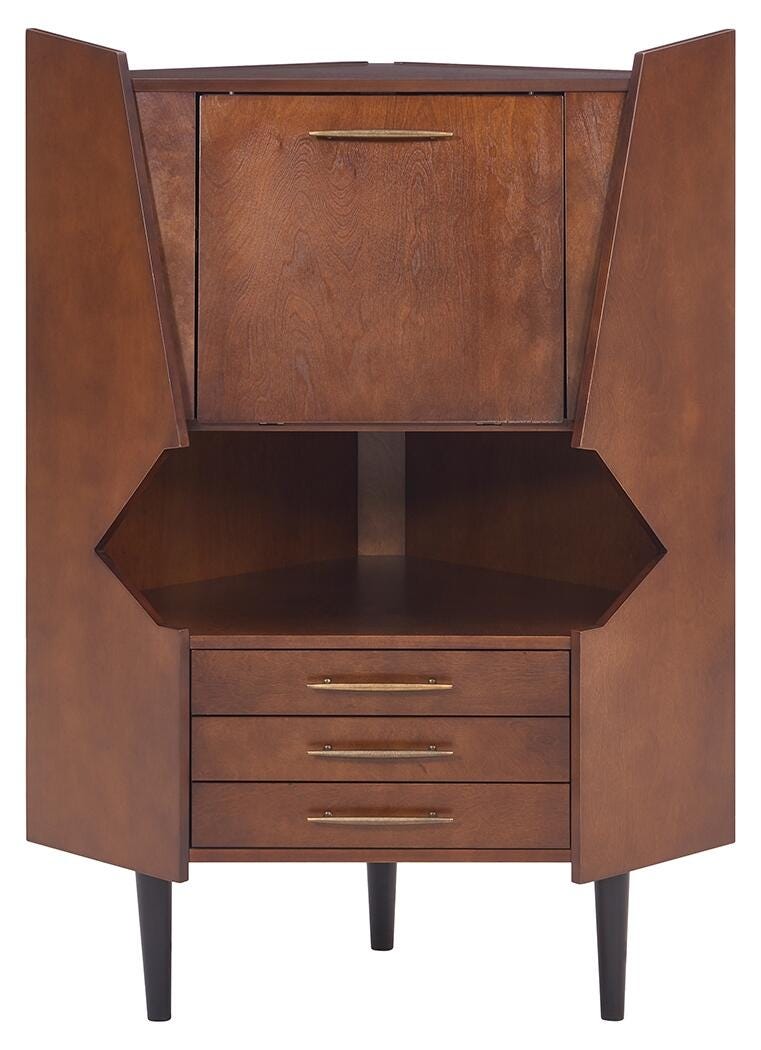 SEI Mid-Century Corner Bar Cabinet, , large