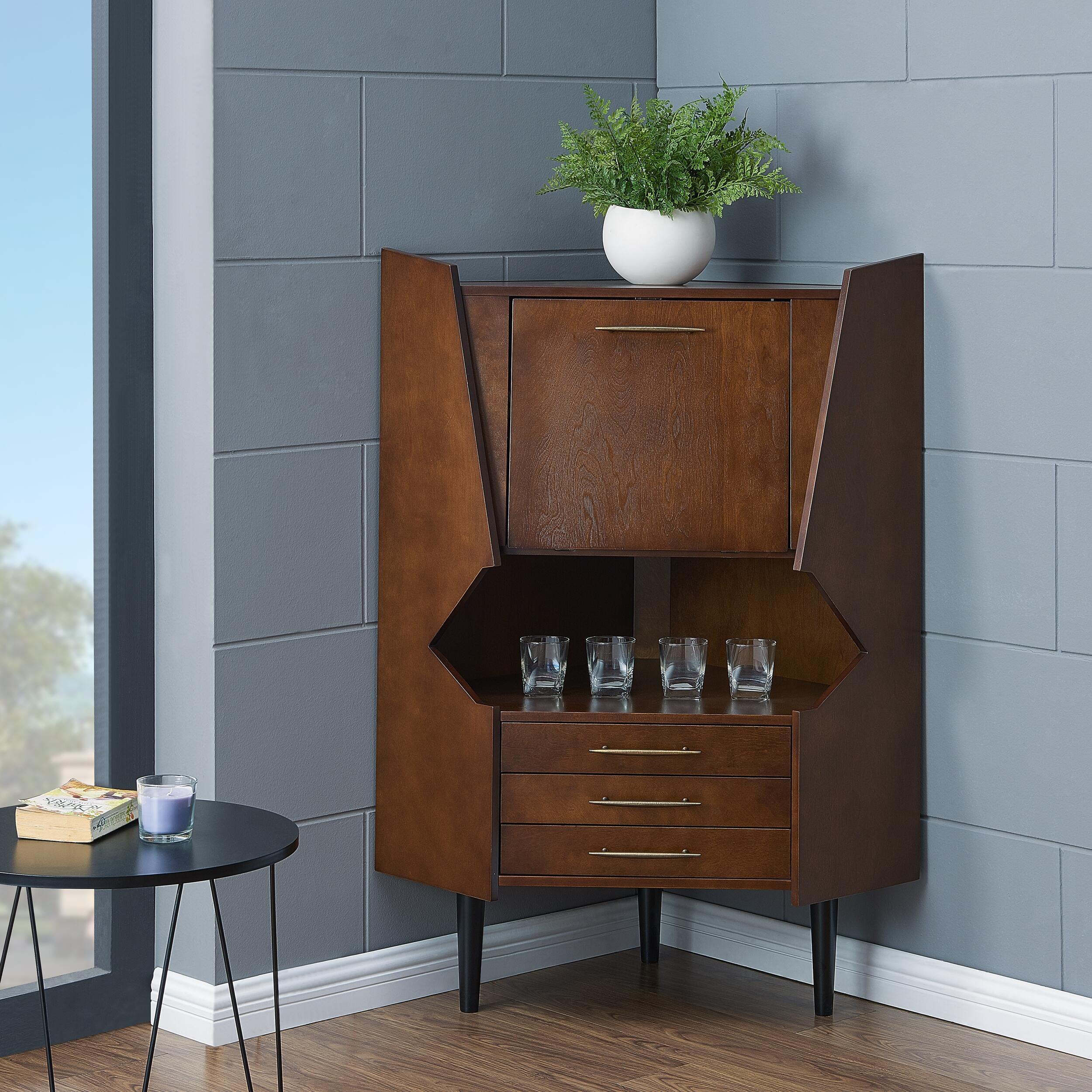 SEI Mid-Century Corner Bar Cabinet, , large