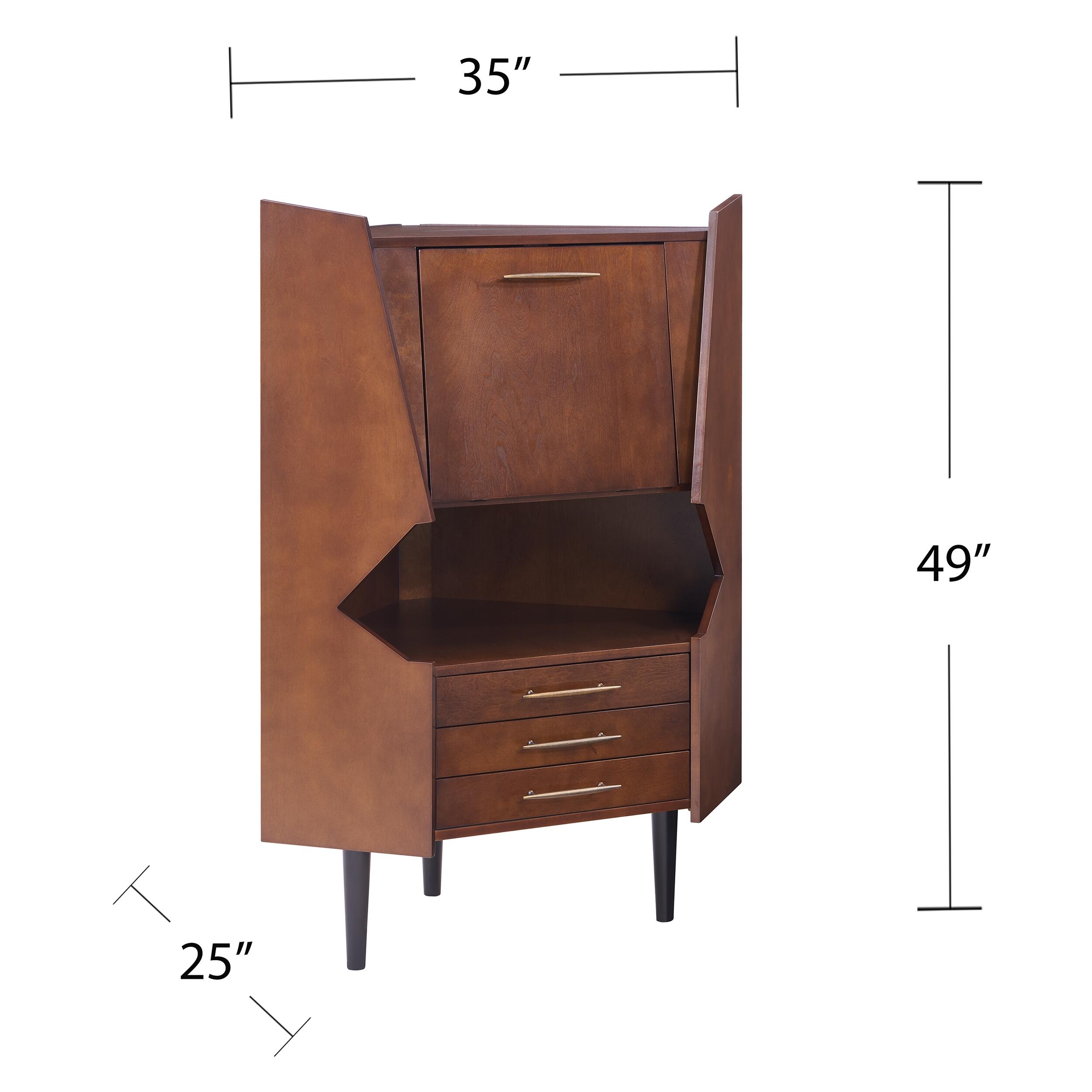 SEI Mid-Century Corner Bar Cabinet, , large