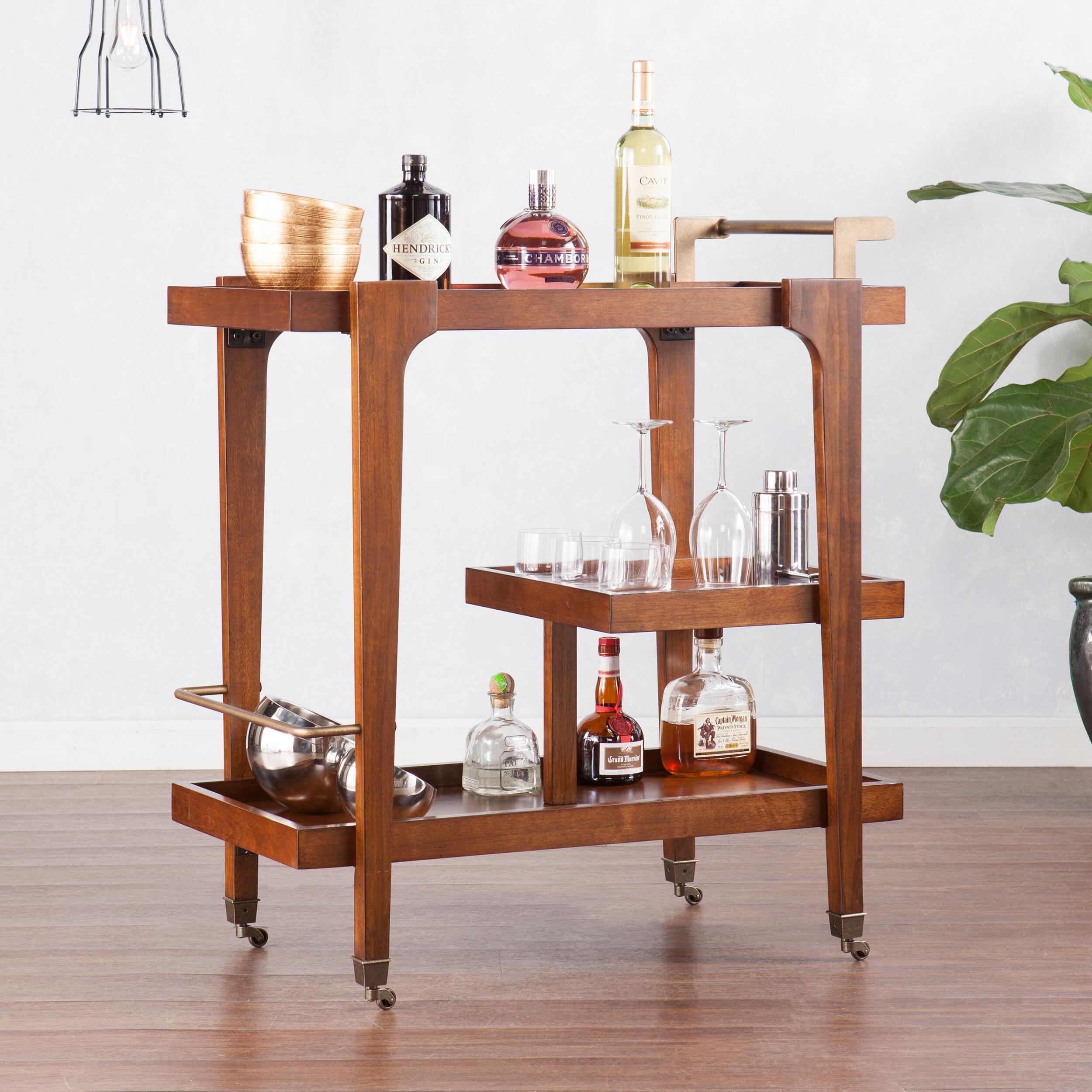 SEI Mid-Century Modern Bar Cart, Brown, rollover
