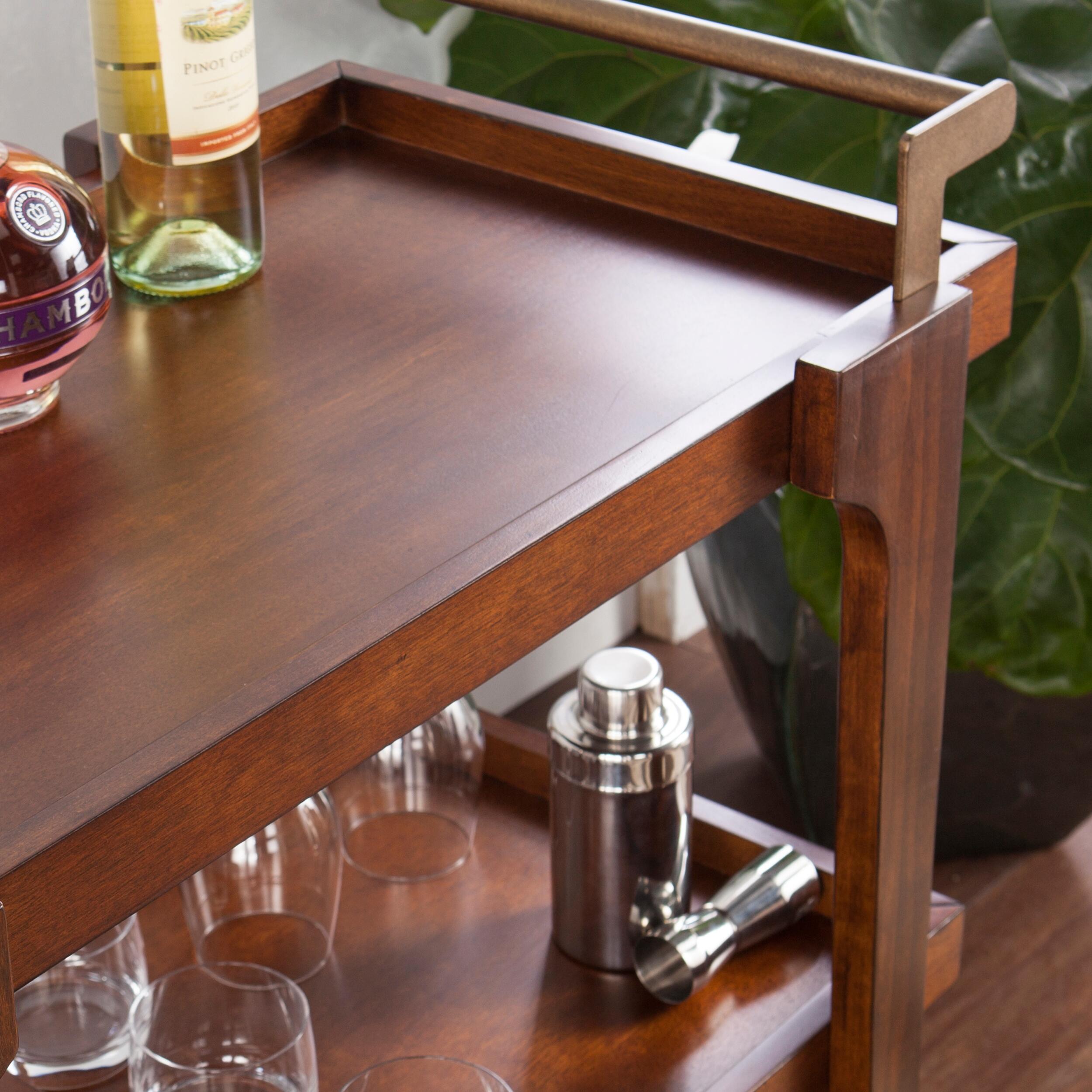 SEI Mid-Century Modern Bar Cart, Brown, large