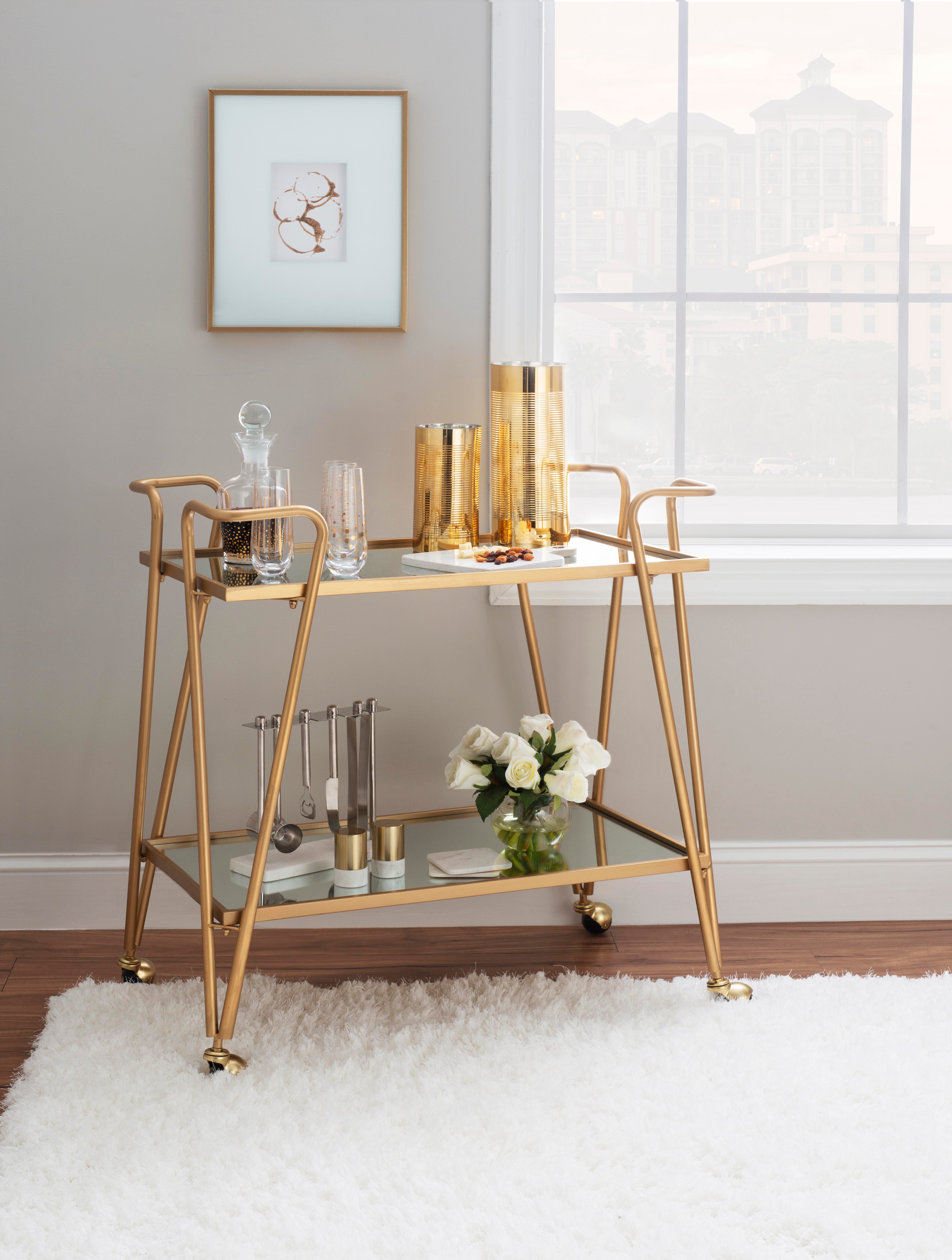 Linon Aubrey Bar Cart, Gold, rollover